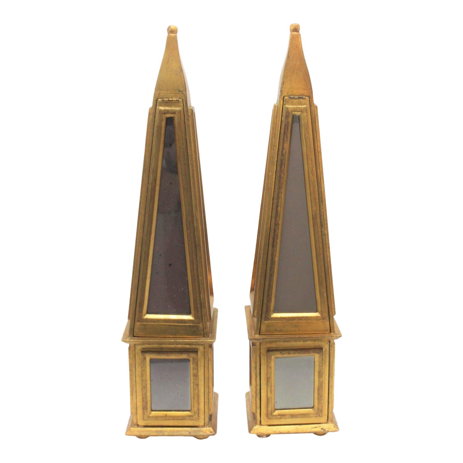 Pair of Giltwood and Mirror Florentine Obelisks