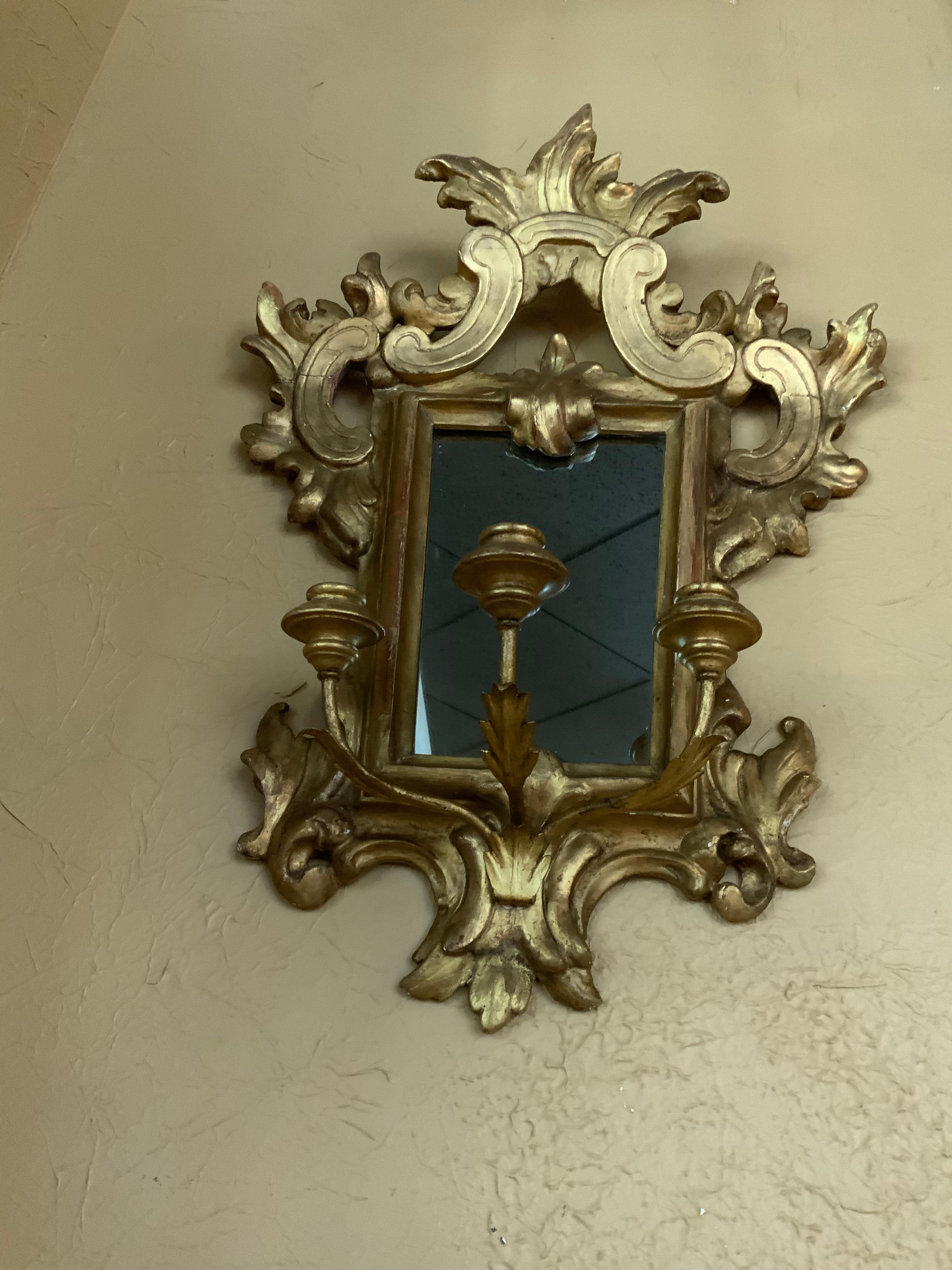 French Pair of Giltwood and Mirror Sconces, 19th C. with 3 Nozzles Each For Sale