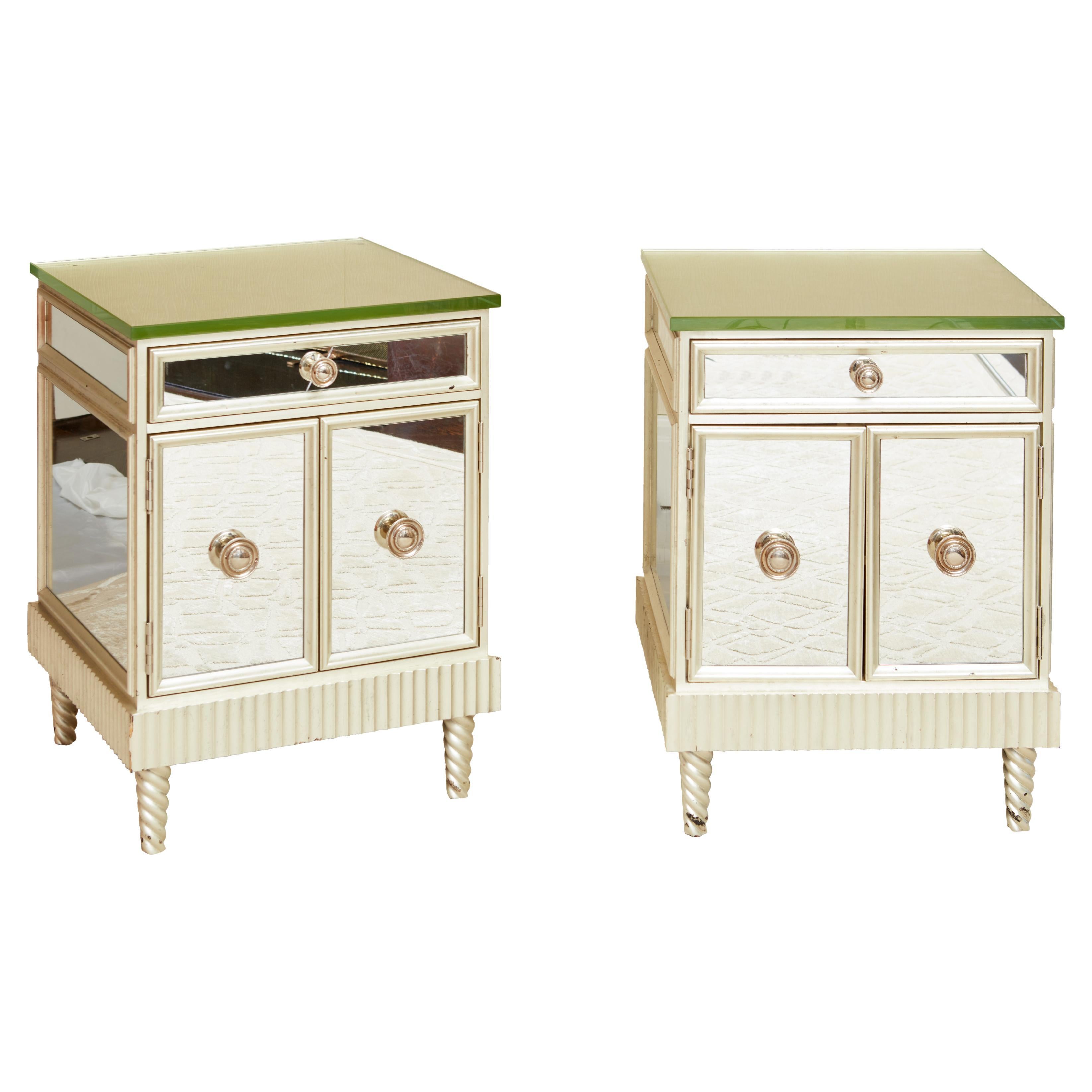 Pair of Giltwood and Mirrored Night Stands