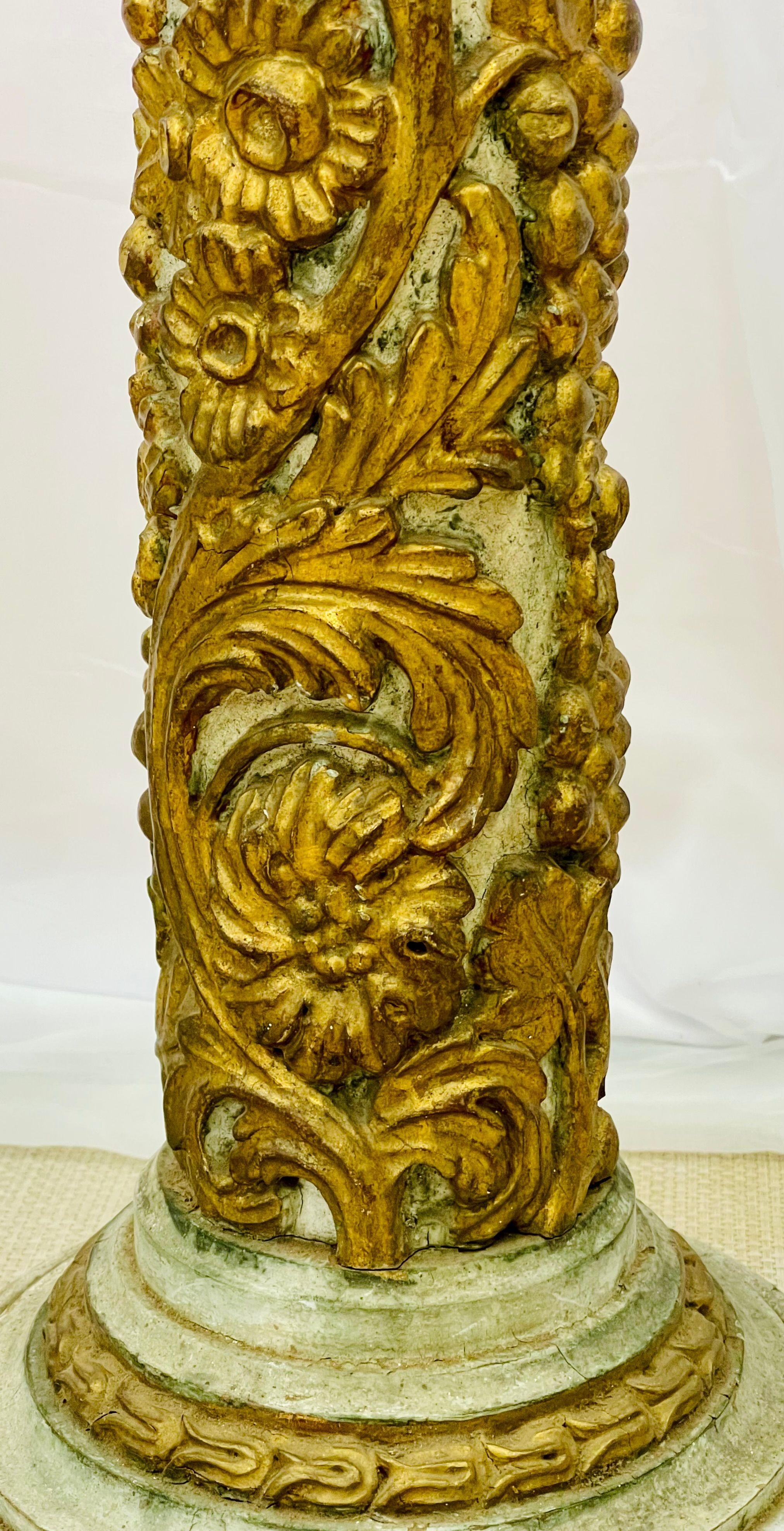 Pair of Giltwood and Paint Decorated Italian Columns, Pedestals, Gustavian Style For Sale 5