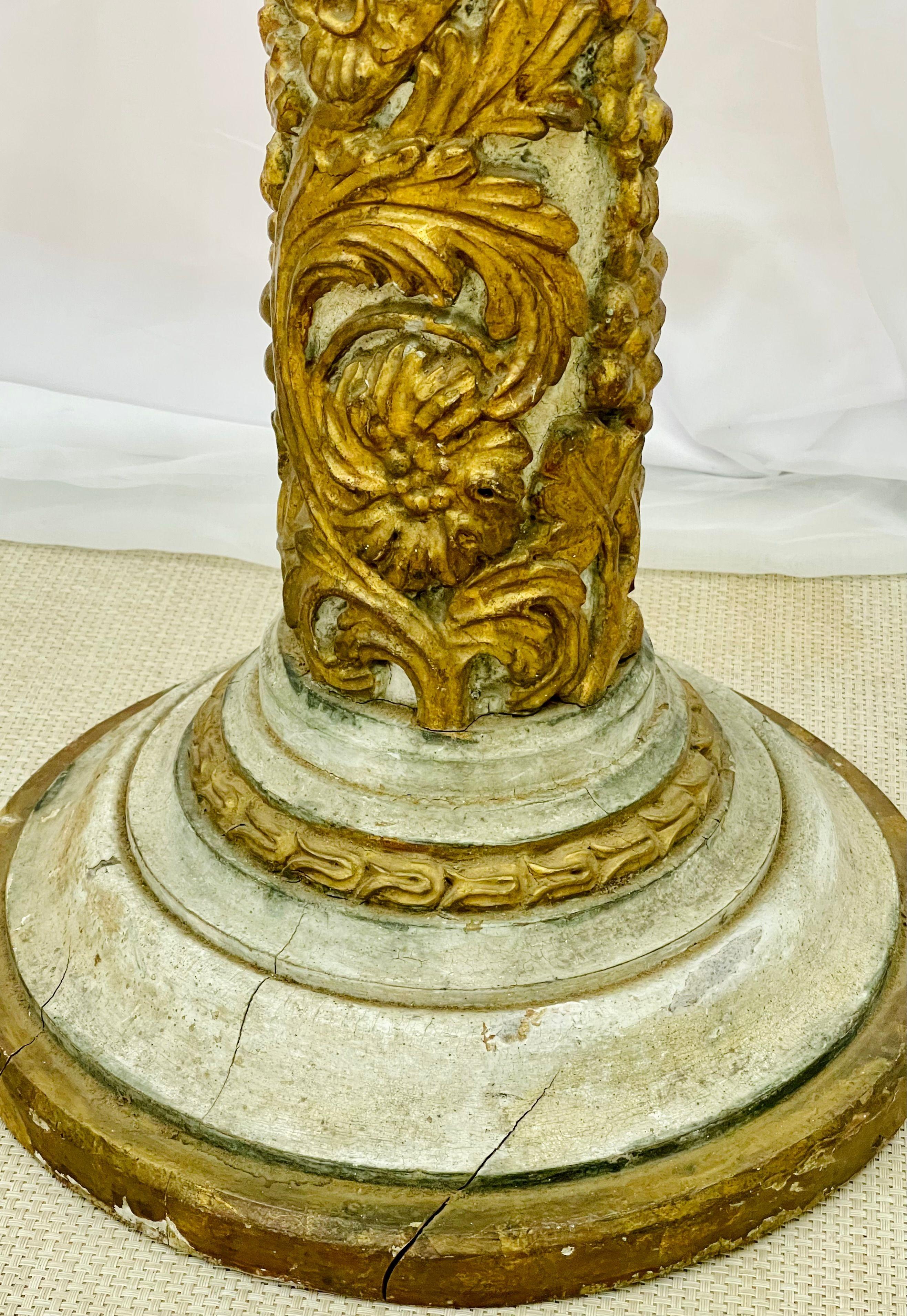 Pair of Giltwood and Paint Decorated Italian Columns, Pedestals, Gustavian Style For Sale 3