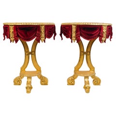 Pair of Giltwood and Red Velvet Consoles, Napoleon III Style.