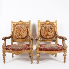 Pair of Giltwood and Velvet Thrones