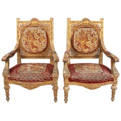 Pair of Giltwood and Velvet Thrones