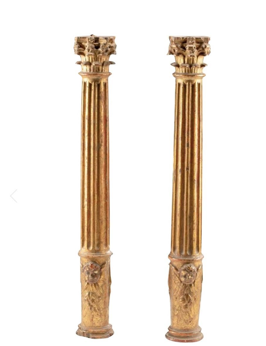 Pair of Giltwood Architectural Corinthian Columns in Grand Tour Style  For Sale 10