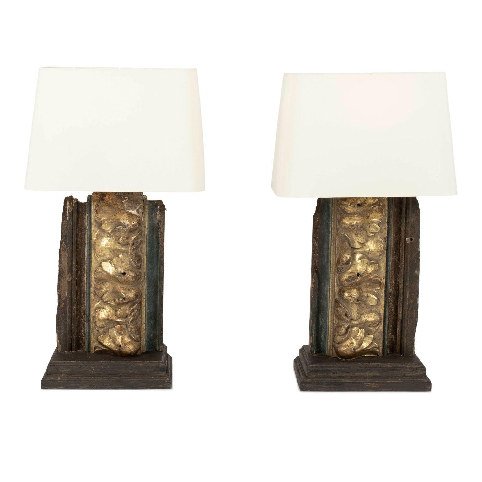 Pair of Giltwood Architectural Fragment Lamps For Sale 2