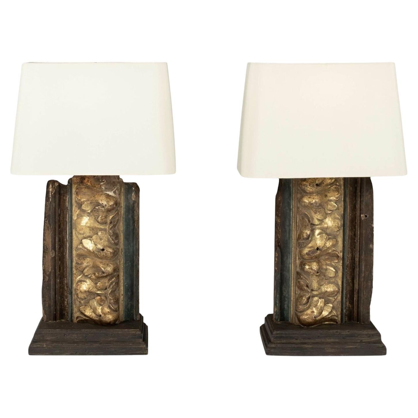 Pair of Giltwood Architectural Fragment Lamps