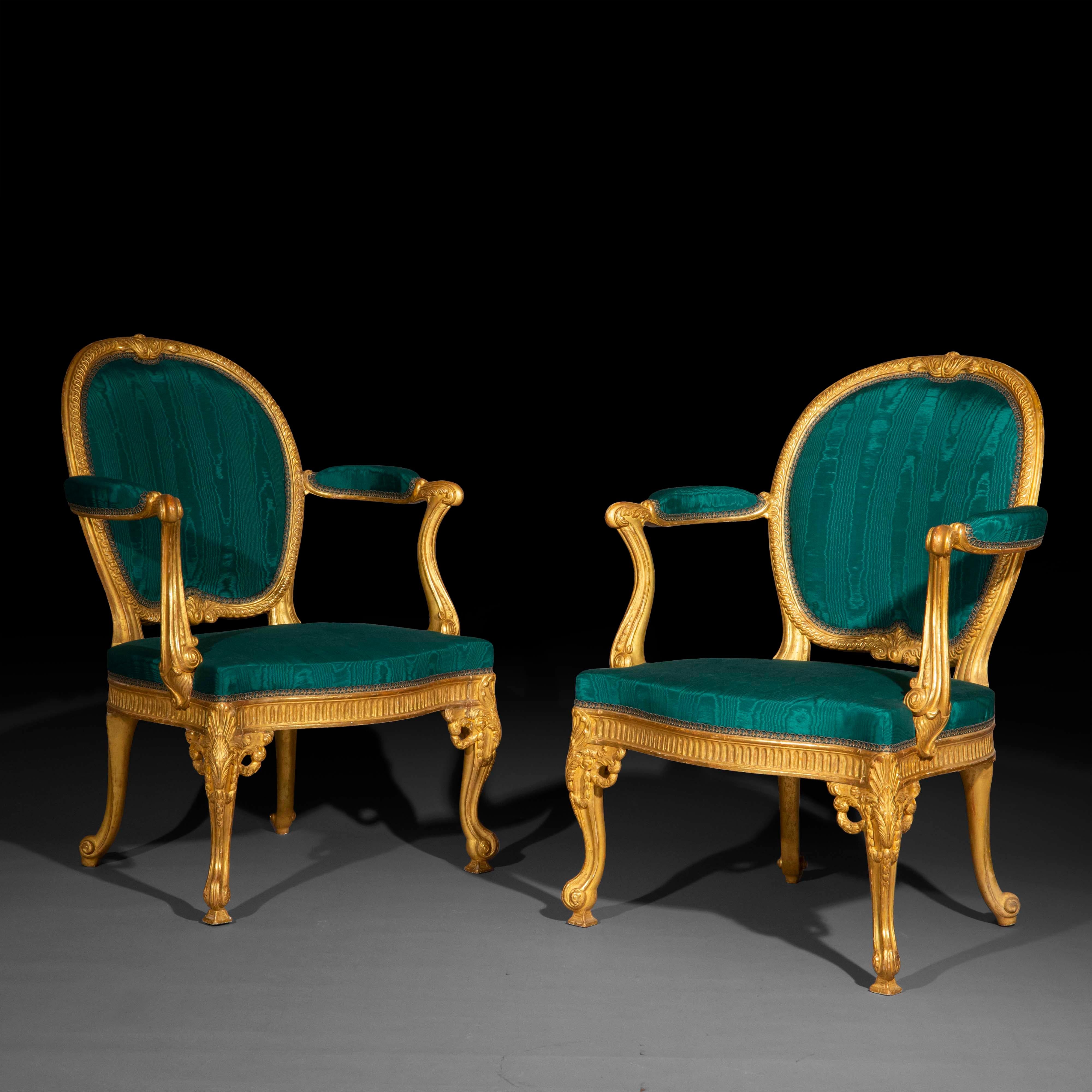 Neoclassical Pair of Giltwood Armchairs after Thomas Chippendale