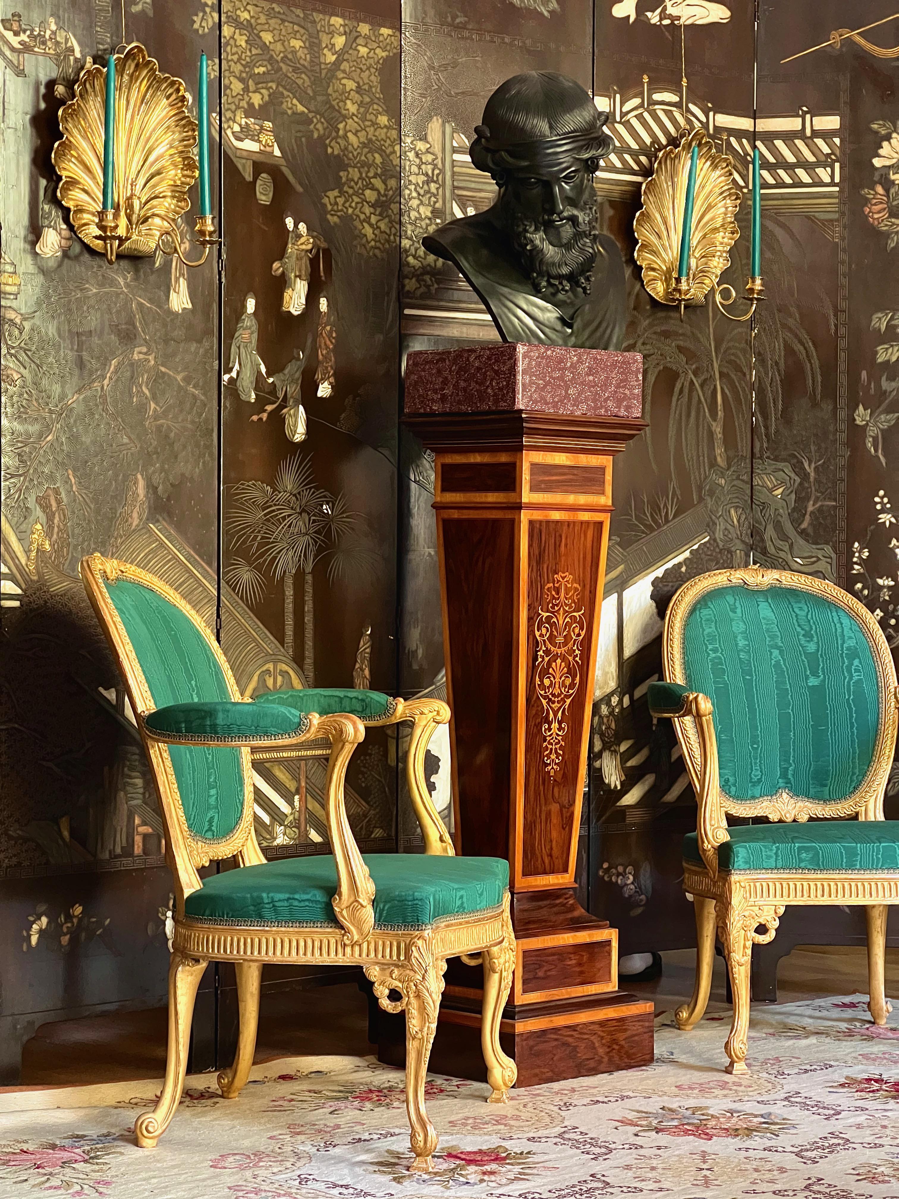 19th Century Pair of Giltwood Armchairs after Thomas Chippendale