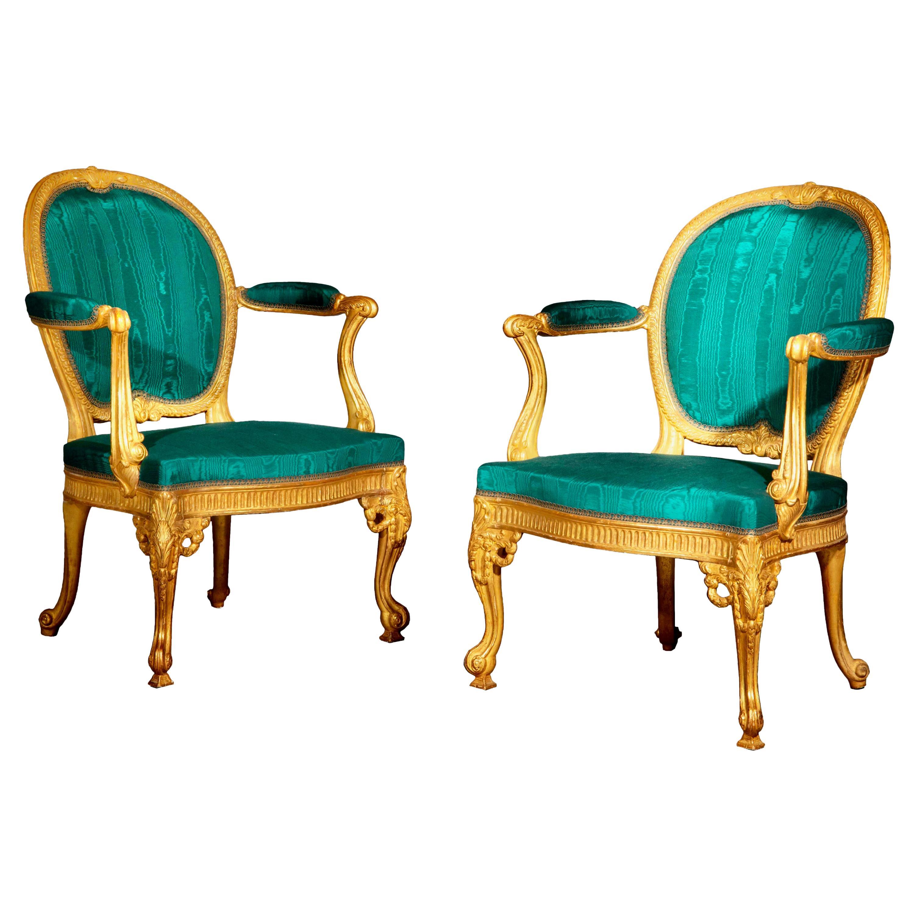 Pair of Giltwood Armchairs after Thomas Chippendale