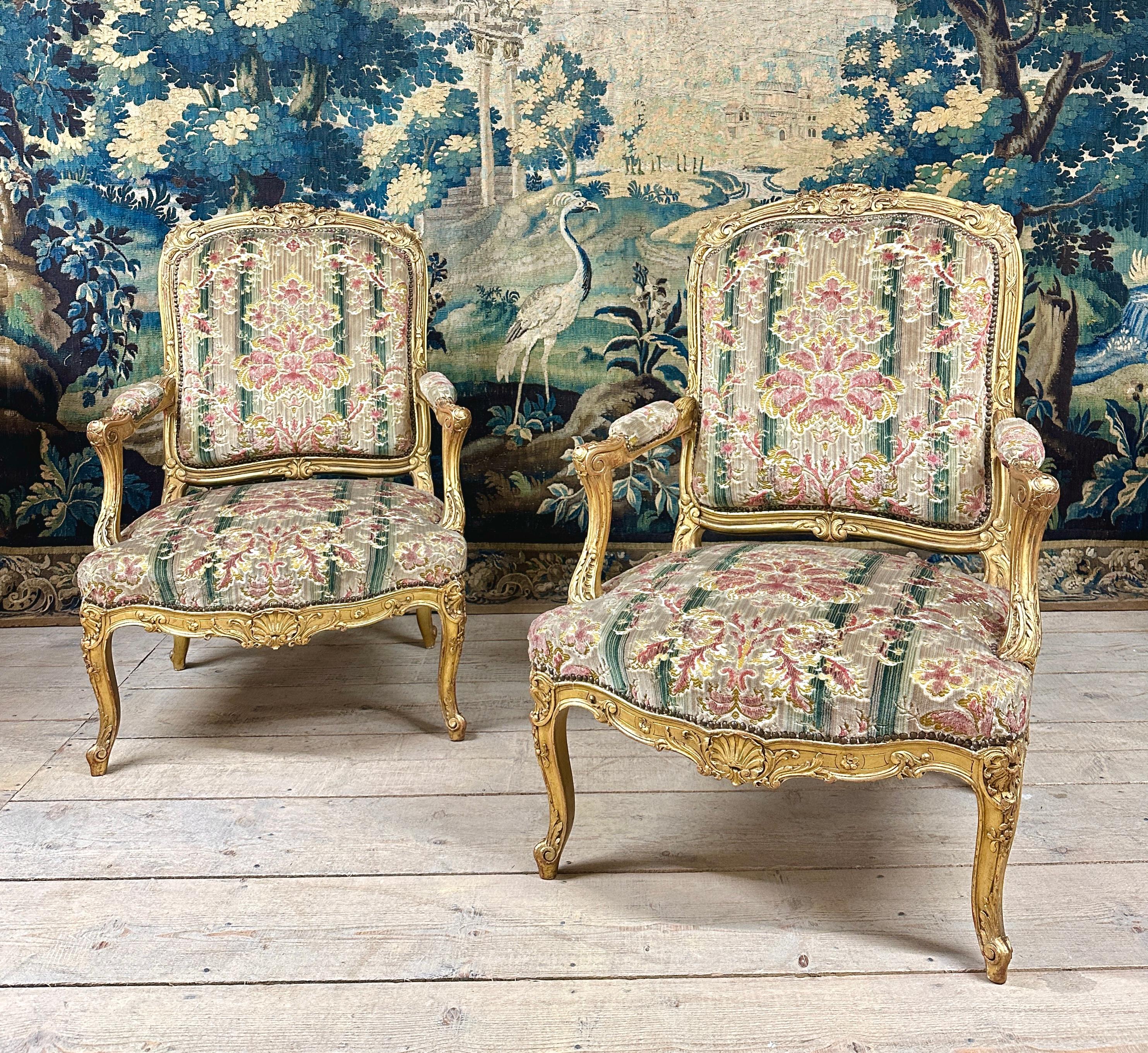 Pair of Giltwood Armchairs Louis XV Style After a Model by Tilliard 4
