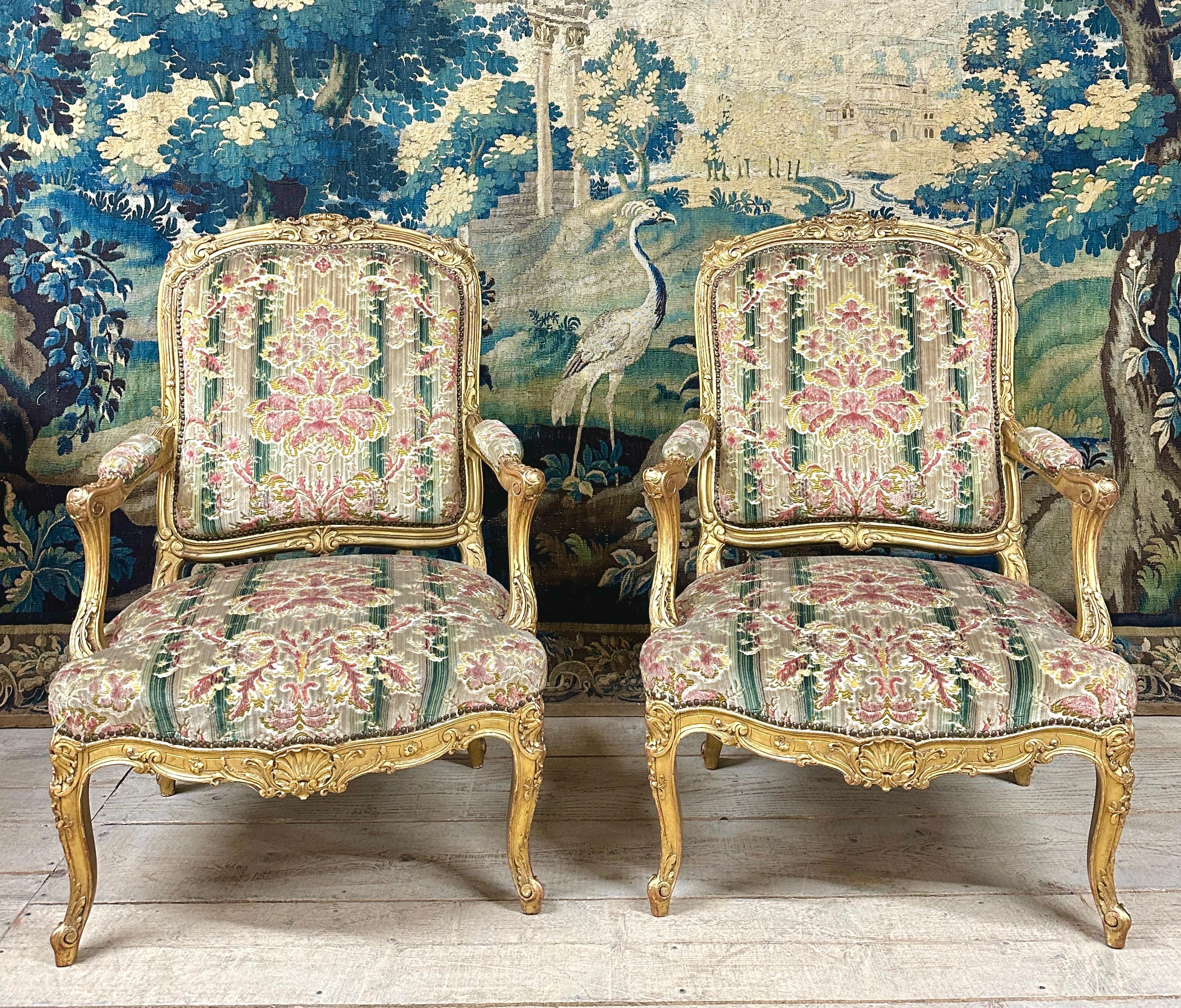 Pair of Giltwood Armchairs Louis XV Style After a Model by Tilliard 5