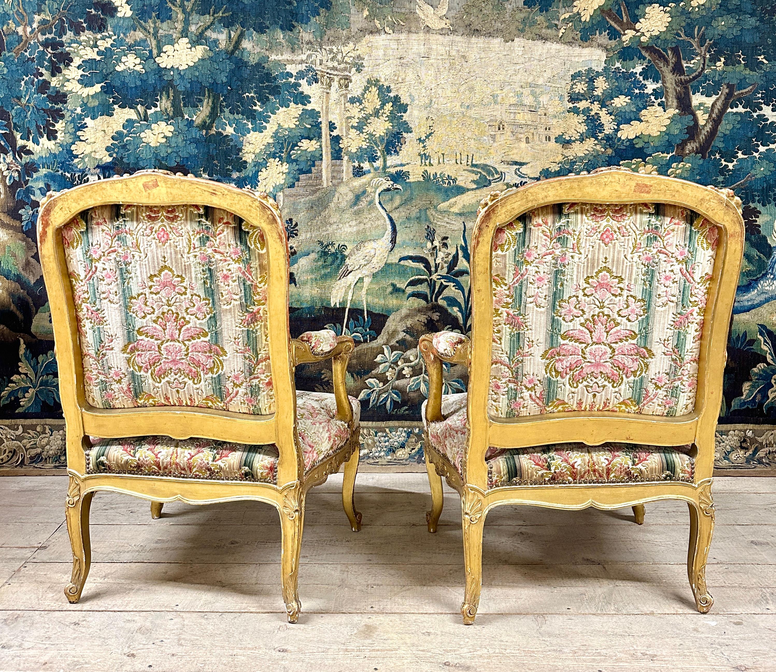 Napoleon III Pair of Giltwood Armchairs Louis XV Style After a Model by Tilliard
