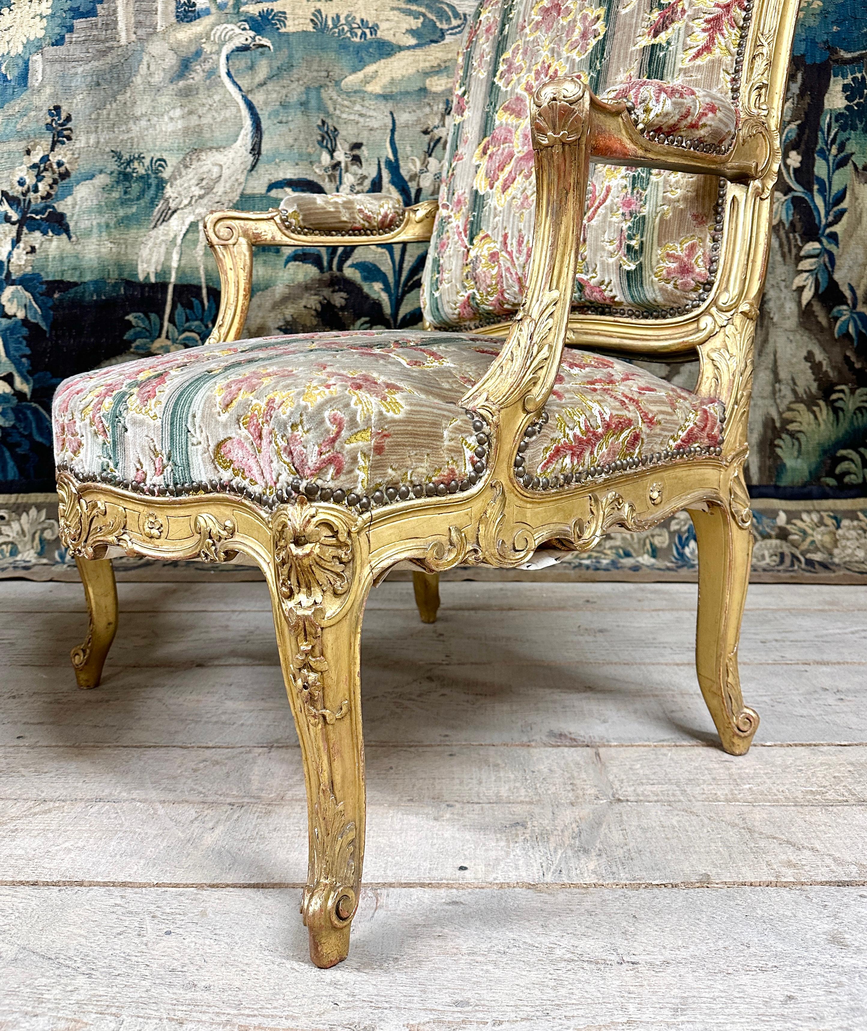 Pair of Giltwood Armchairs Louis XV Style After a Model by Tilliard In Excellent Condition In NONANCOURT, FR