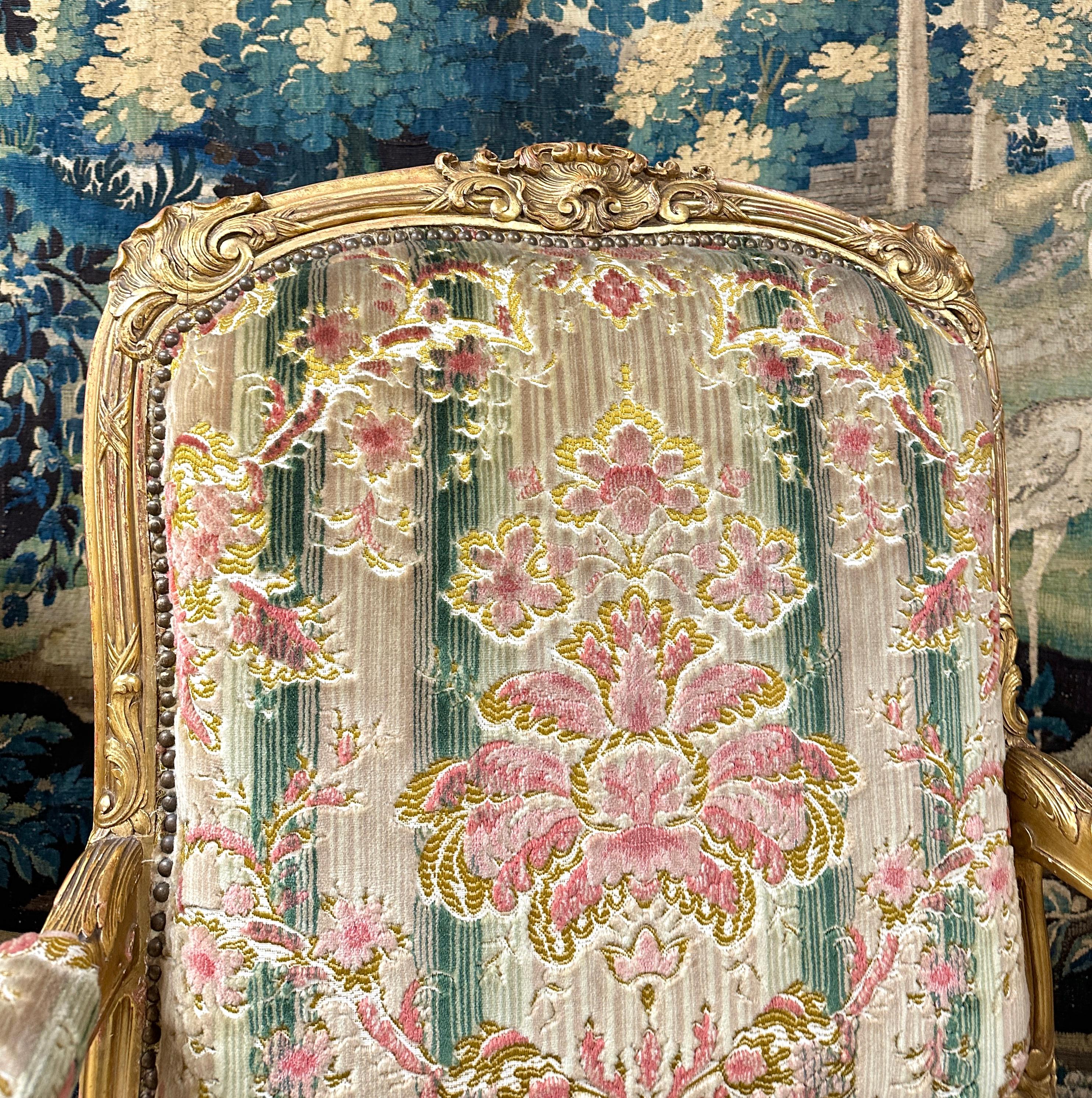 Pair of Giltwood Armchairs Louis XV Style After a Model by Tilliard 1