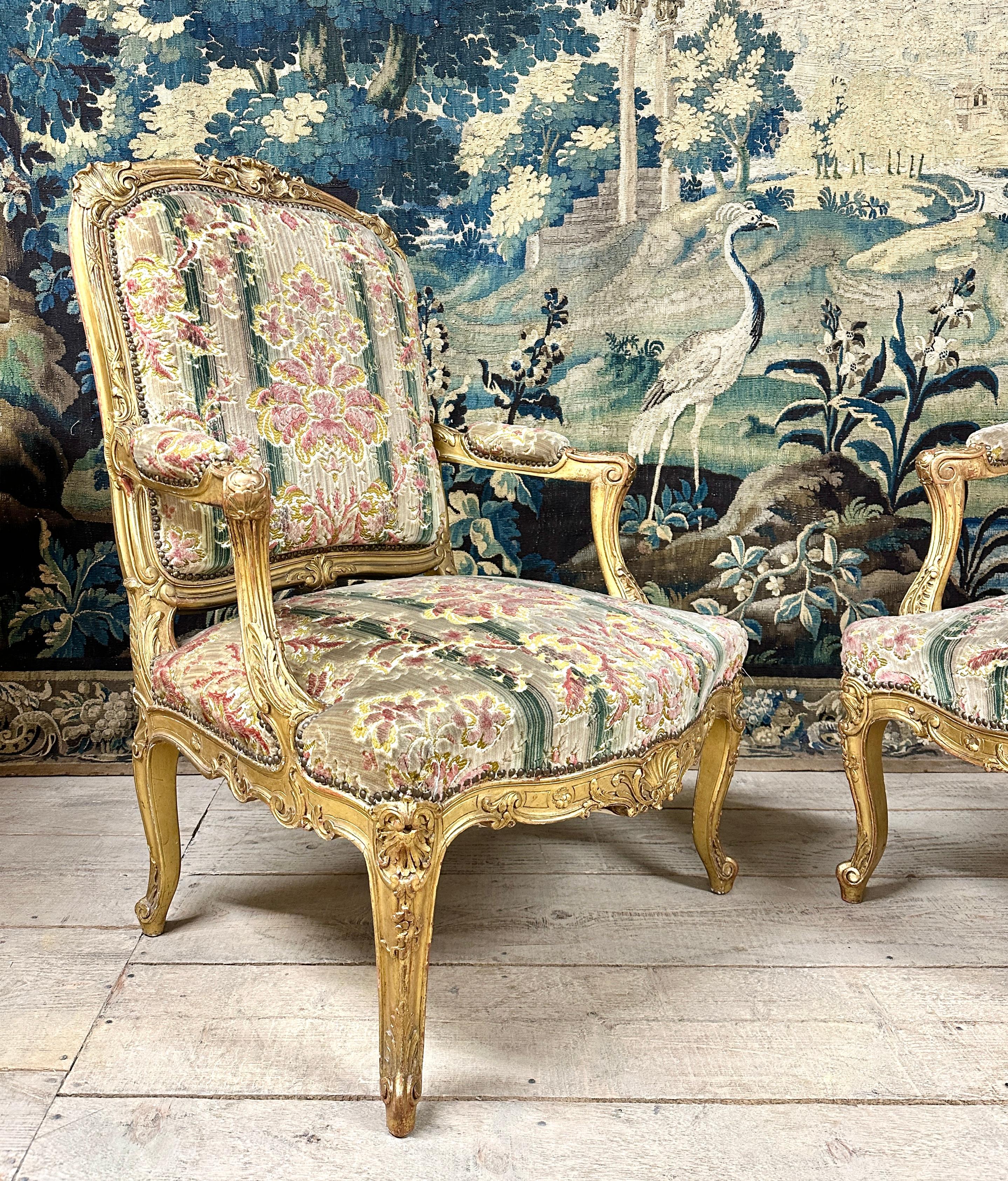 Pair of Giltwood Armchairs Louis XV Style After a Model by Tilliard 2