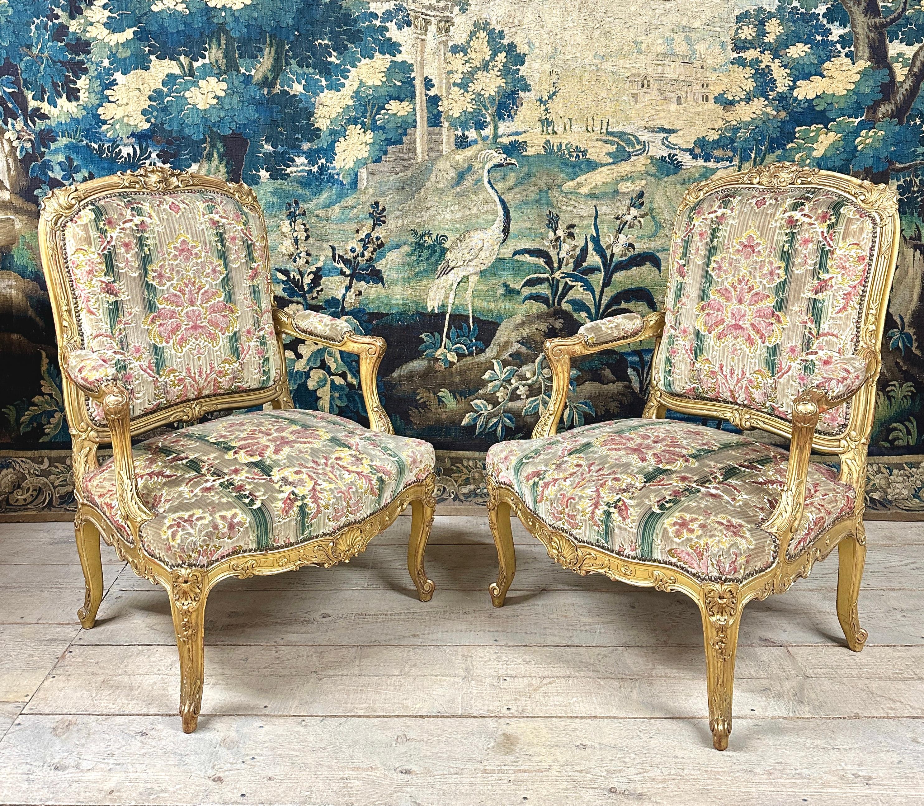 Pair of Giltwood Armchairs Louis XV Style After a Model by Tilliard 3