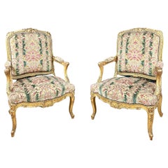 Pair of Giltwood Armchairs Louis XV Style After a Model by Tilliard