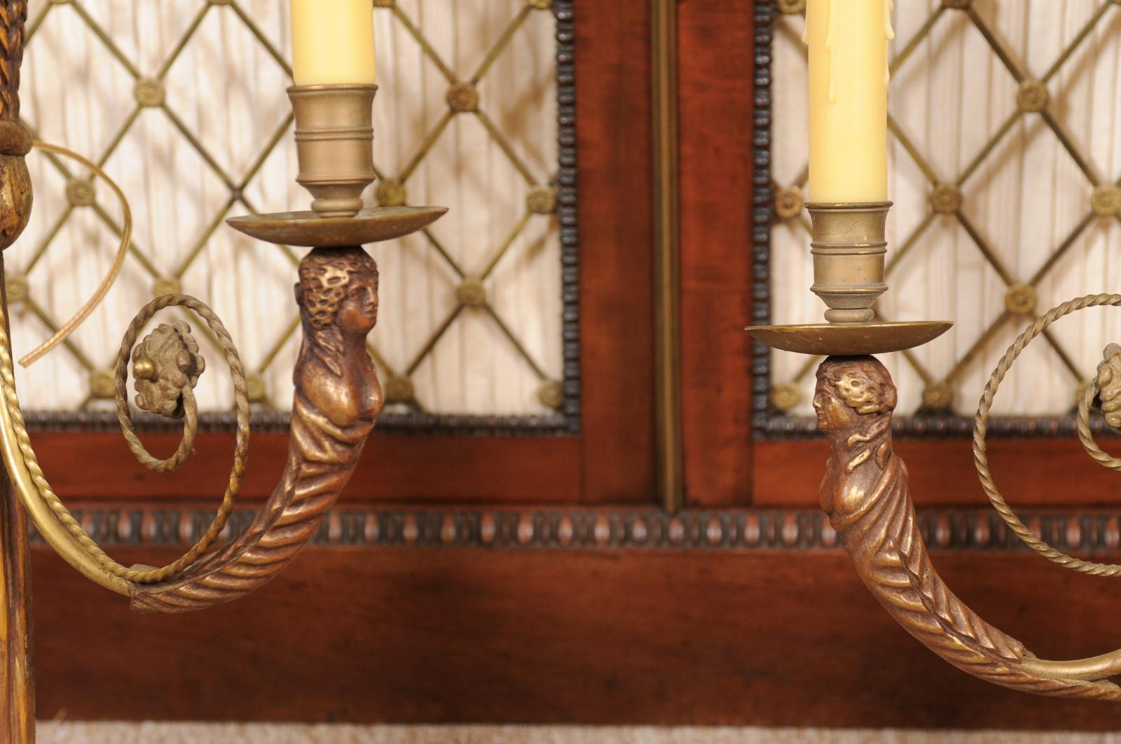  Pair of Giltwood Carved Eagle 2 Light Sconces with Tassle Detail, 20th Century For Sale 9