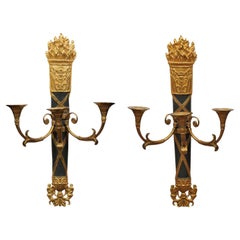 Pair of Giltwood Carved Eagle 2 Light Sconces with Tassle Detail, 20th Century