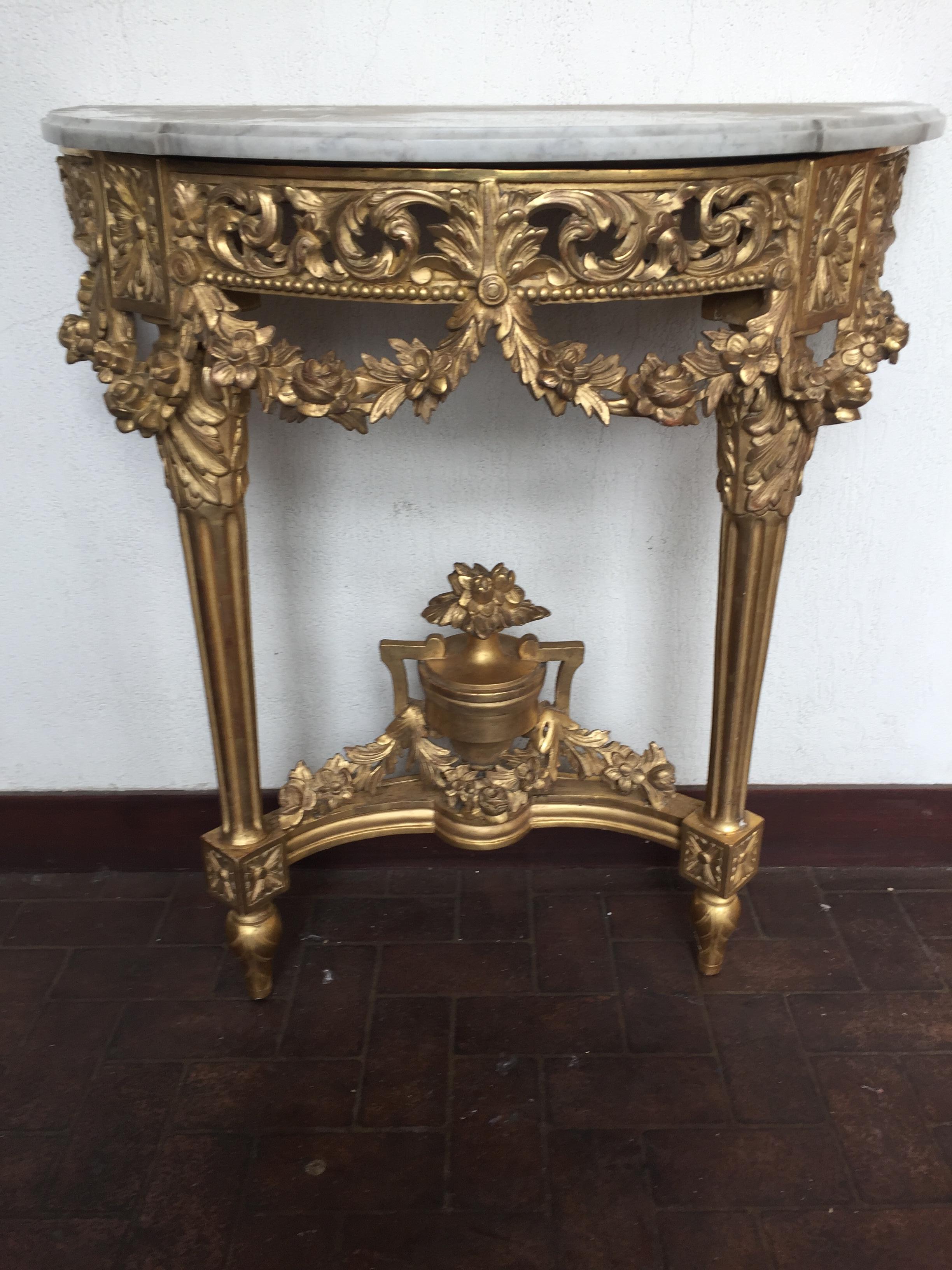 French Pair of Giltwood Console Louis XVI Style For Sale