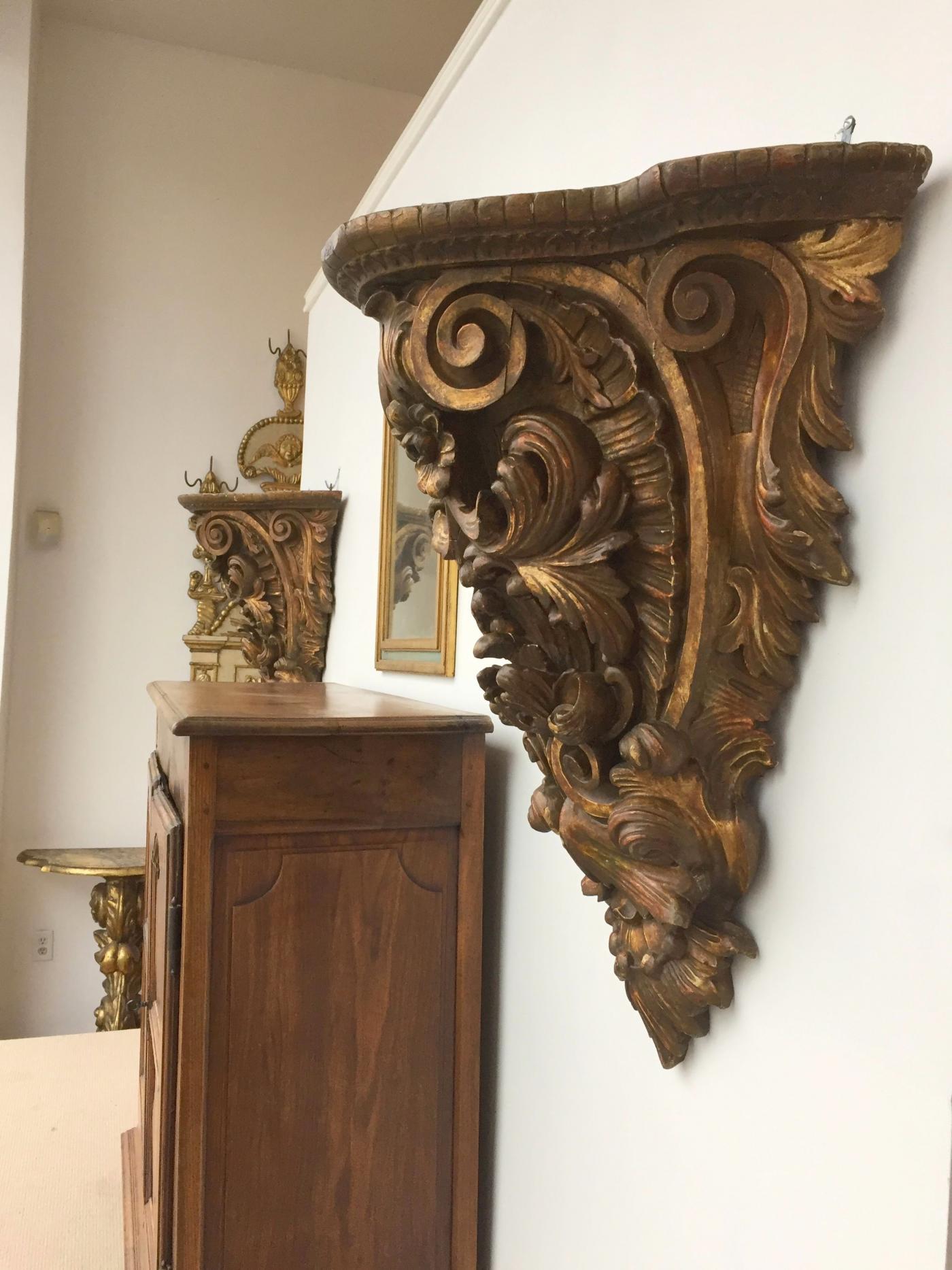 Pair of Giltwood Consoles, Wall Brackets For Sale 6