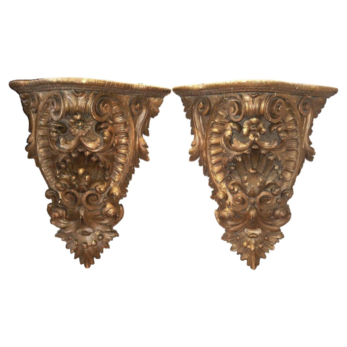 Pair of Giltwood Consoles, Wall Brackets For Sale