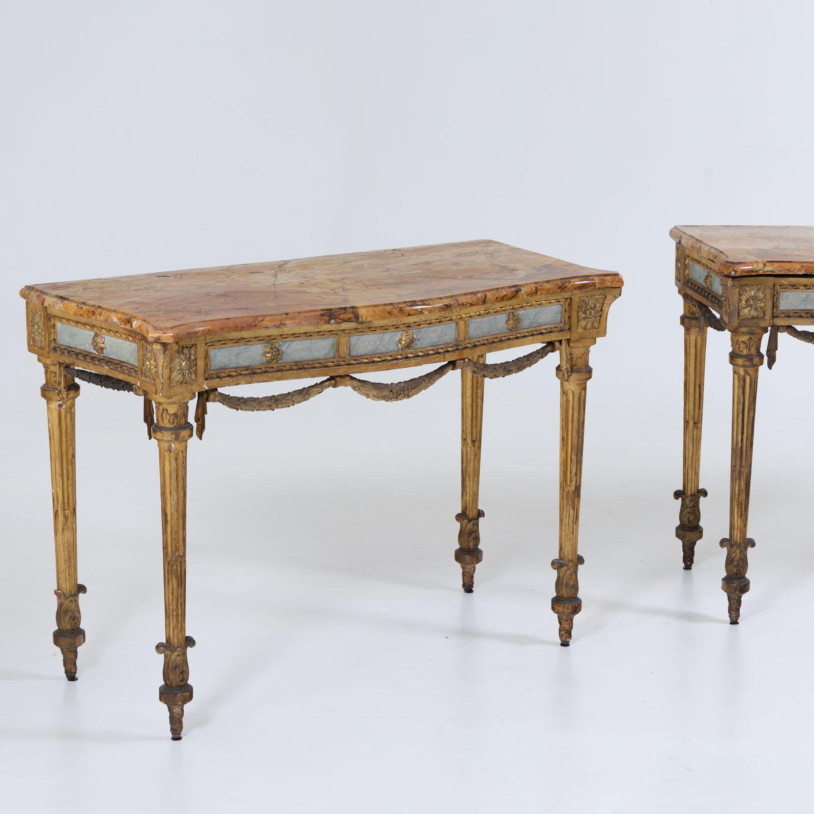 Neoclassical Revival Pair of giltwood consoles with marble tops, 19th Century For Sale