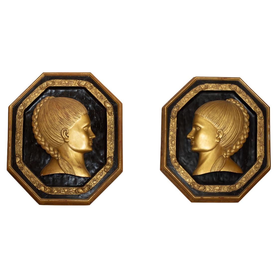 Pair of Giltwood Female Portraits by Carlos Villegas