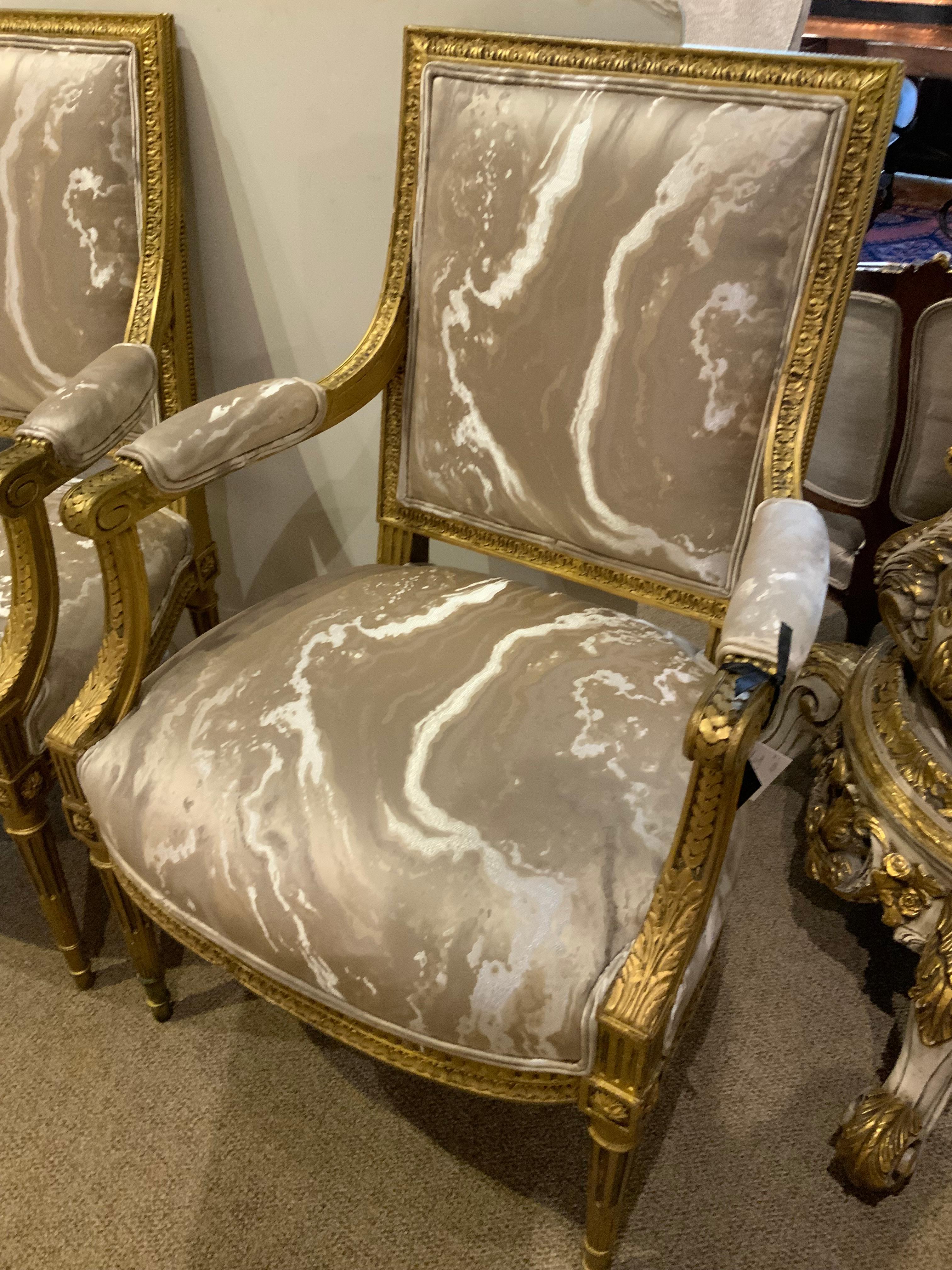 Pair of giltwood French Louis XVI- Style arm chairs For Sale 3