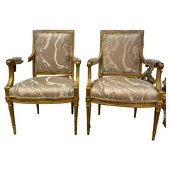 Antique Pair of giltwood French Louis XVI- Style arm chairs