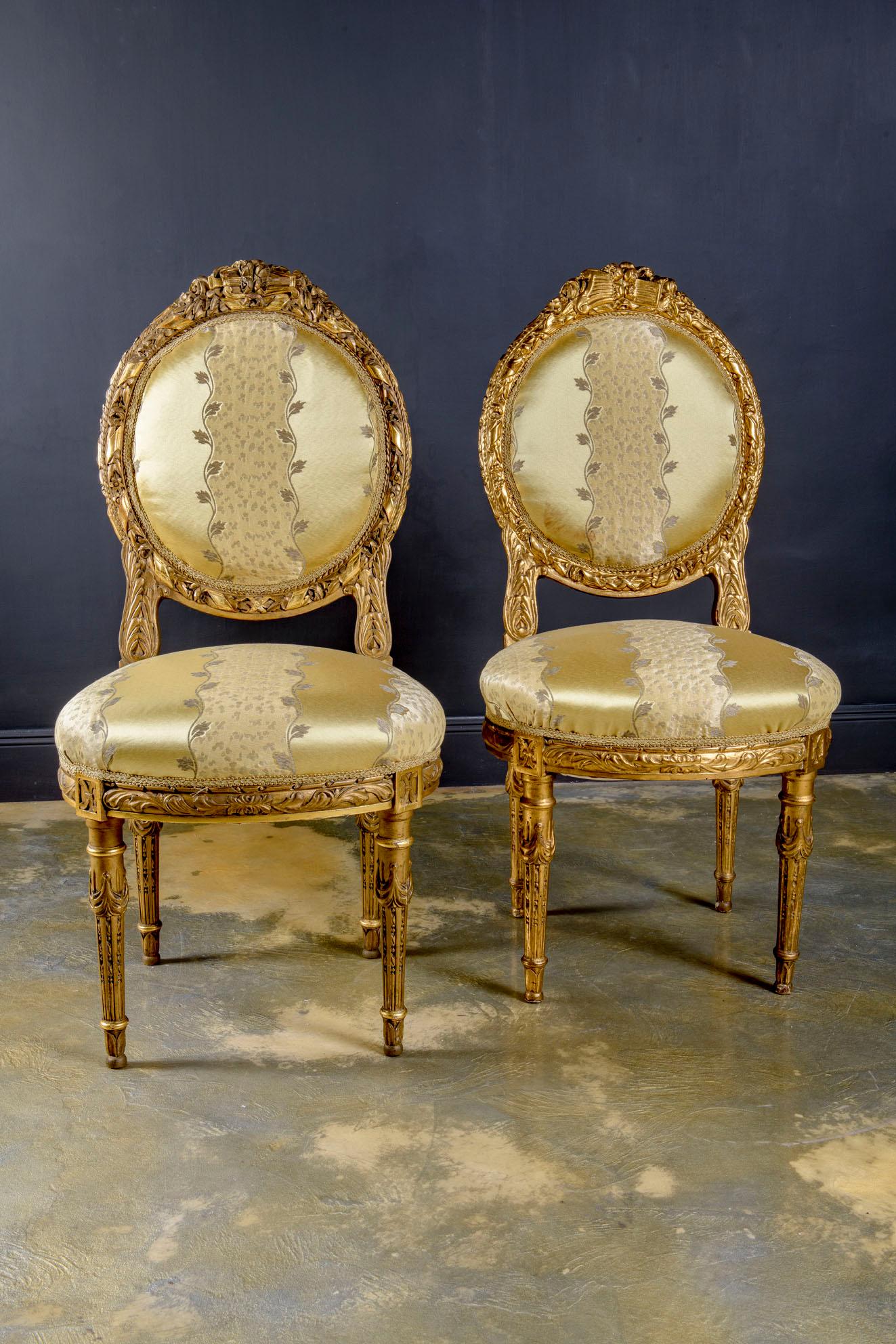 Pair of Maison Jansen Giltwood French Louis XVI Style Chairs In Good Condition For Sale In Roma, IT