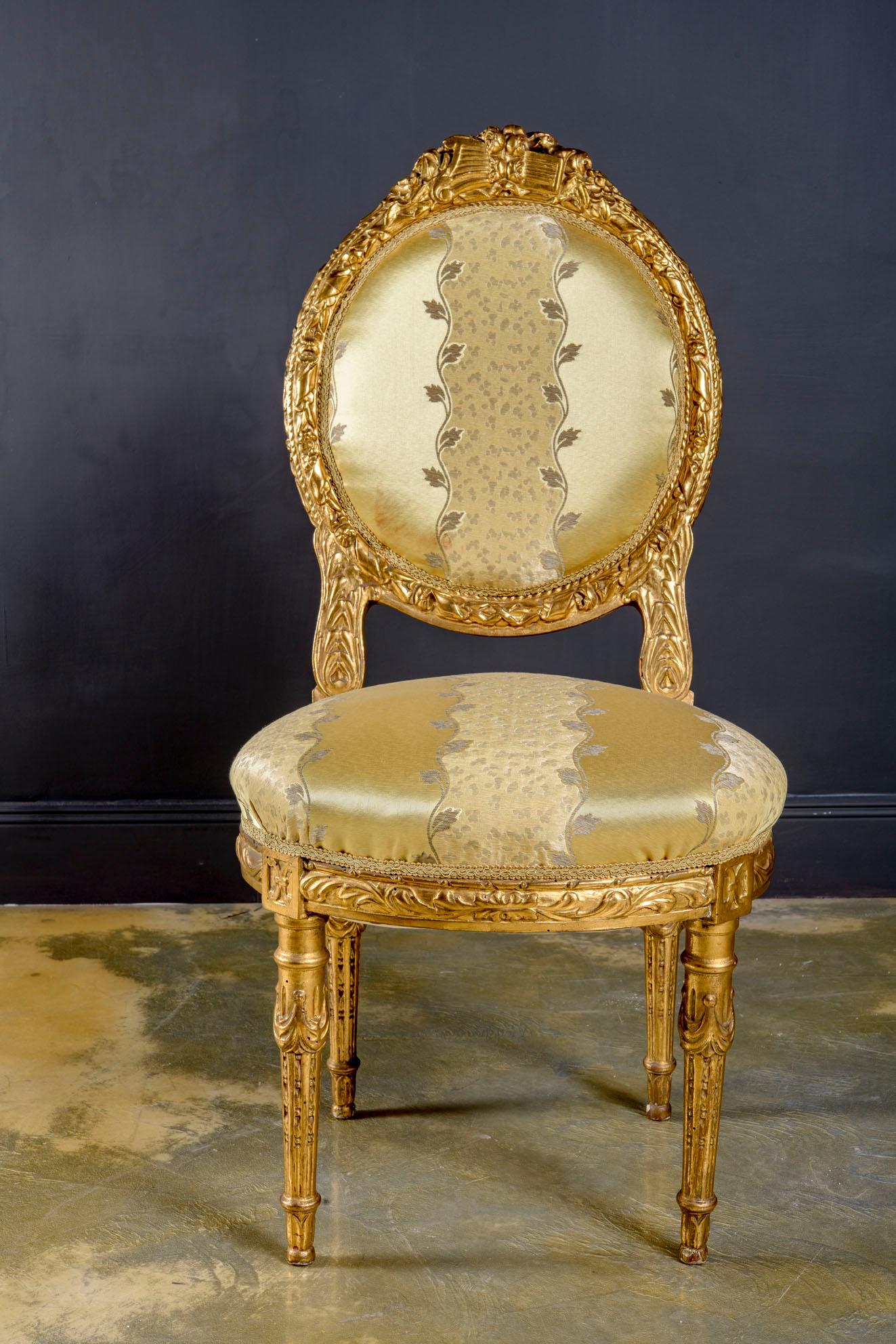 20th Century Pair of Maison Jansen Giltwood French Louis XVI Style Chairs For Sale