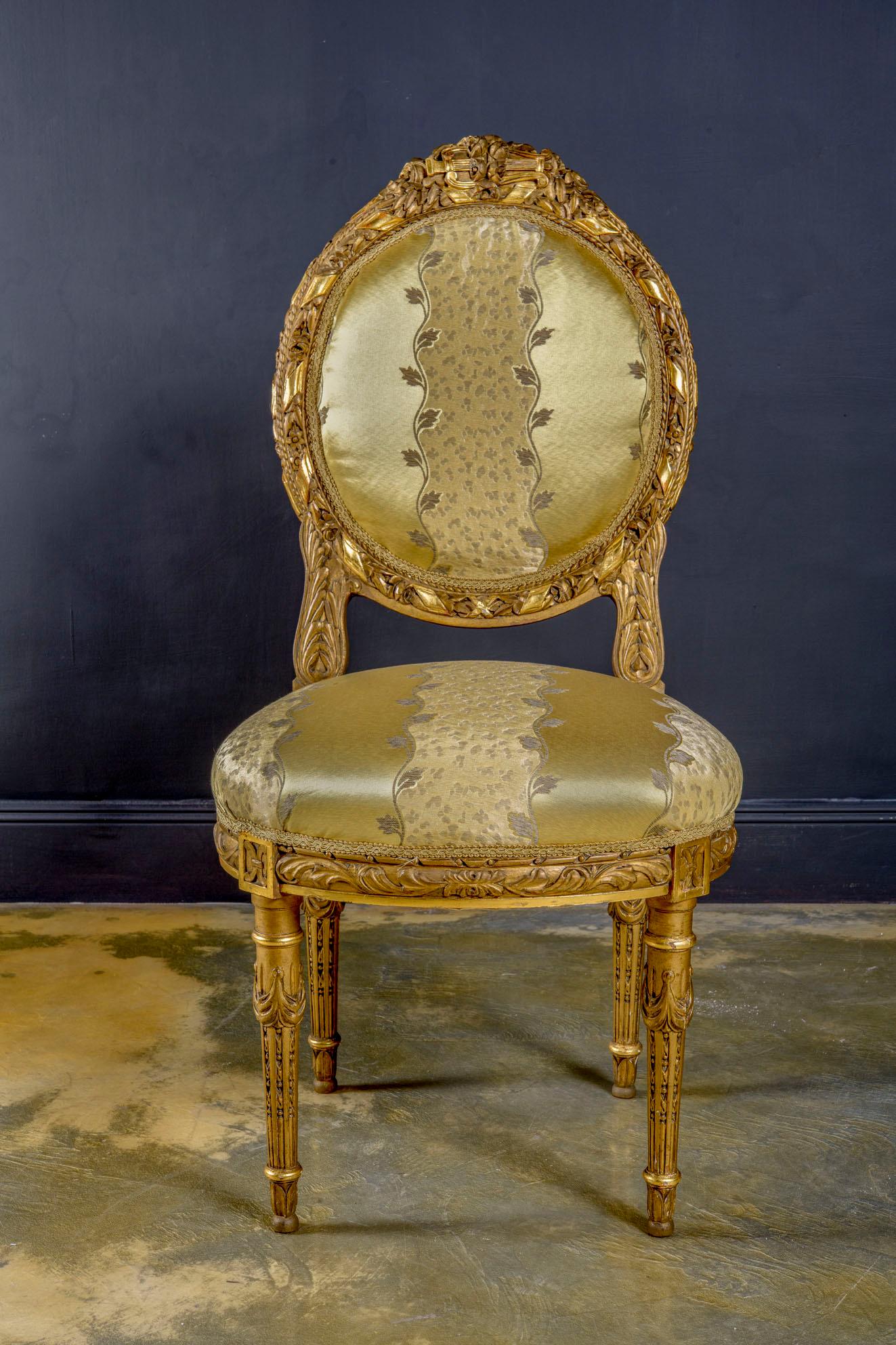 Wood Pair of Maison Jansen Giltwood French Louis XVI Style Chairs For Sale