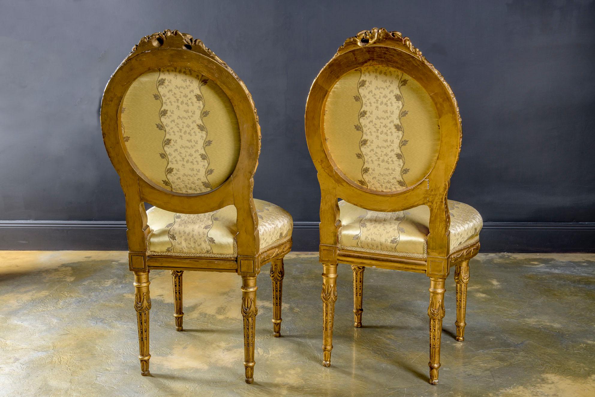 Pair of Maison Jansen Giltwood French Louis XVI Style Chairs For Sale 1