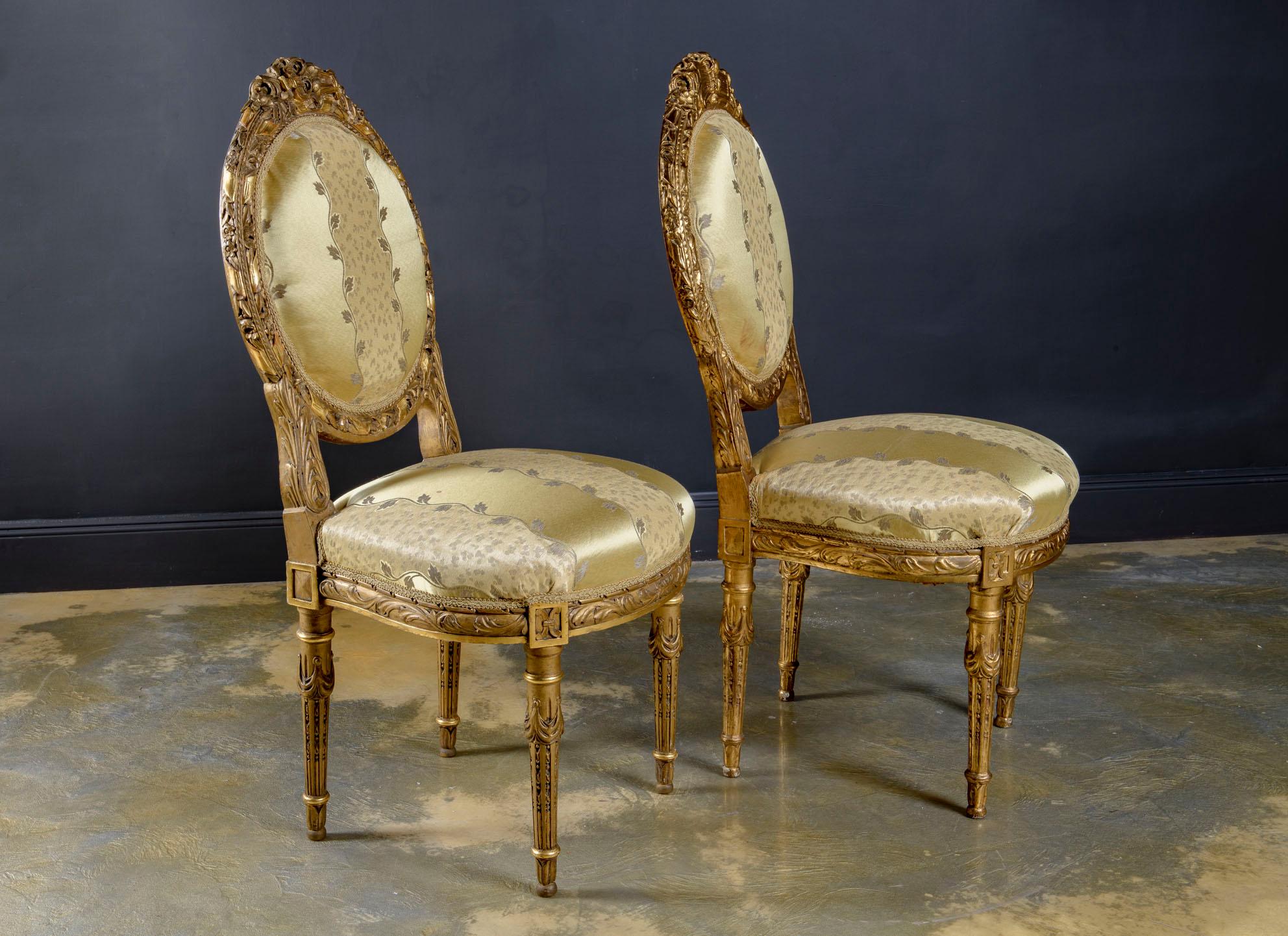 Pair of Maison Jansen Giltwood French Louis XVI Style Chairs For Sale 2
