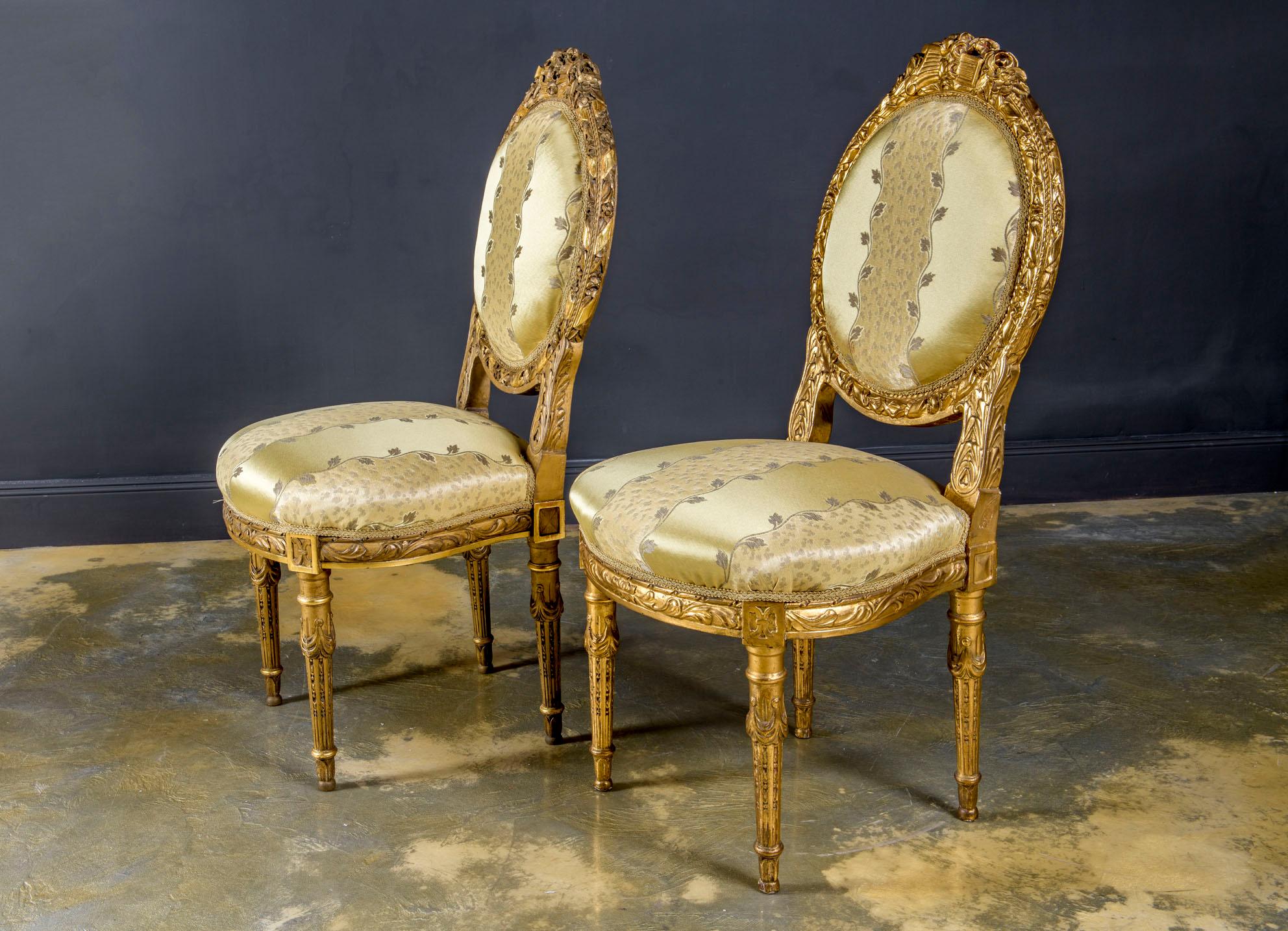 Pair of Maison Jansen Giltwood French Louis XVI Style Chairs For Sale 3