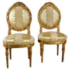 Antique Pair of Maison Jansen Giltwood French Louis XVI Style Chairs