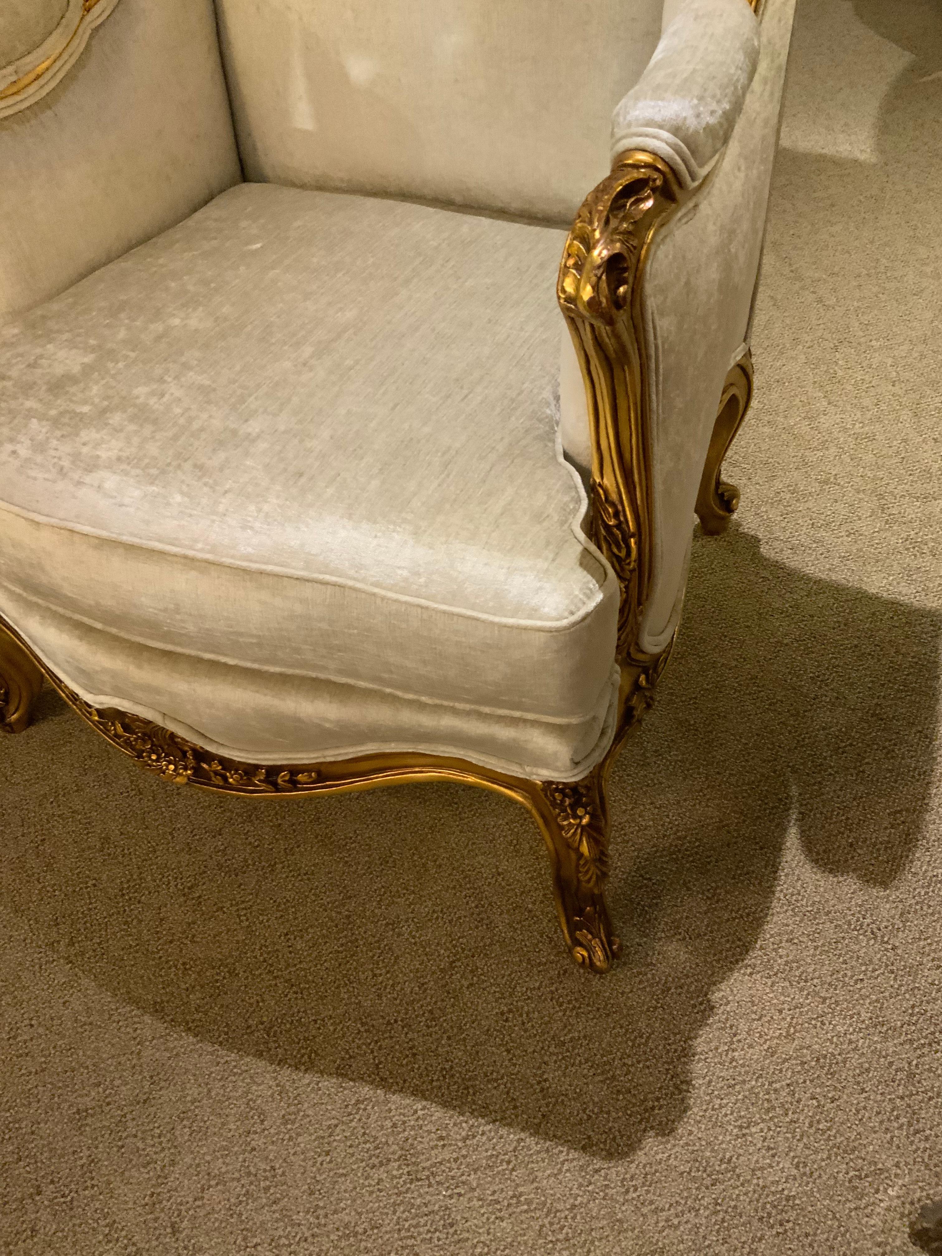 20th Century Pair of Giltwood French Wingback/Bergere Chairs Louis XV-Style For Sale