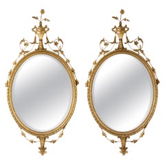 Vintage Pair of Giltwood George III Style Oval Mirrors