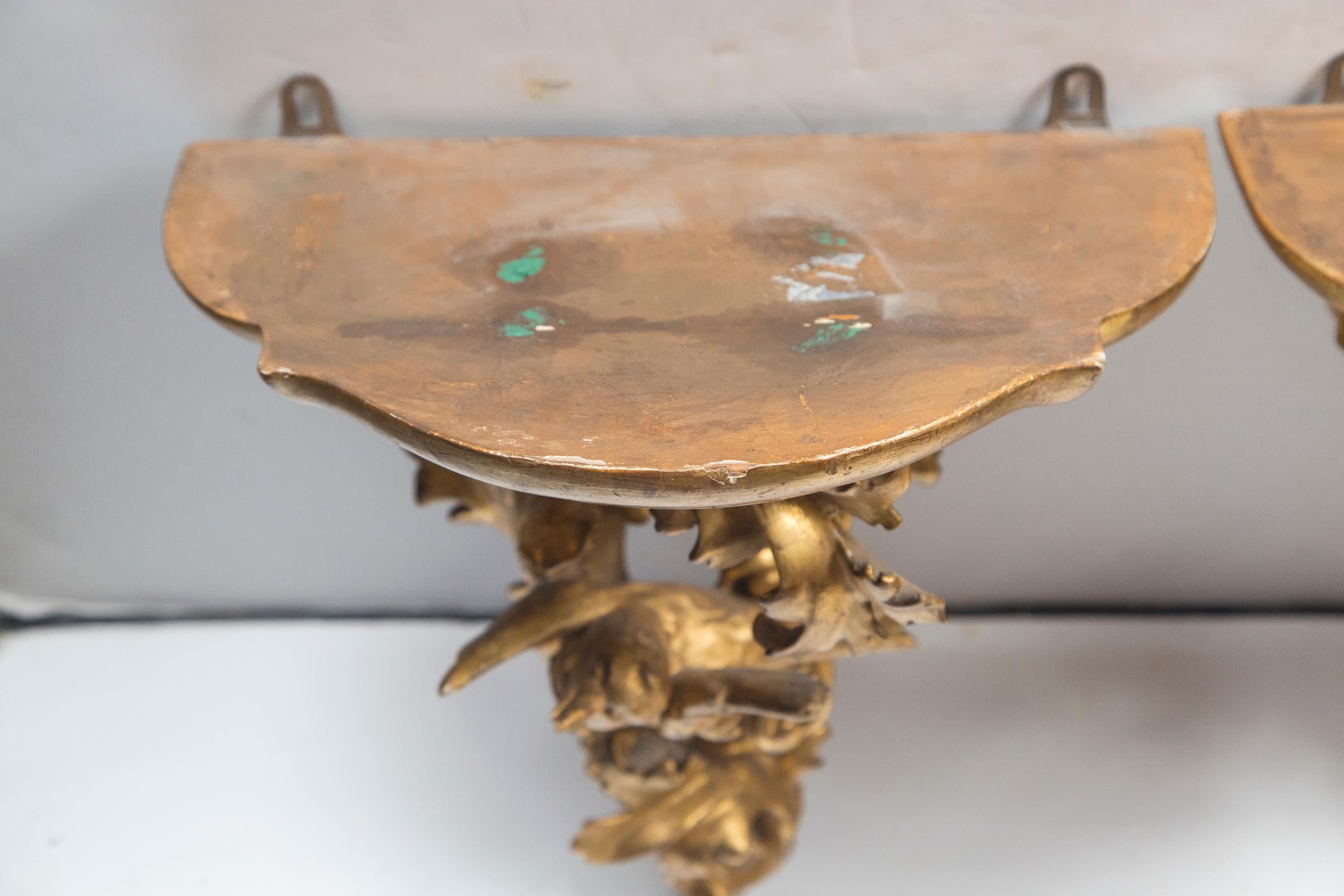 19th Century Pair of Giltwood Italian Brackets For Sale