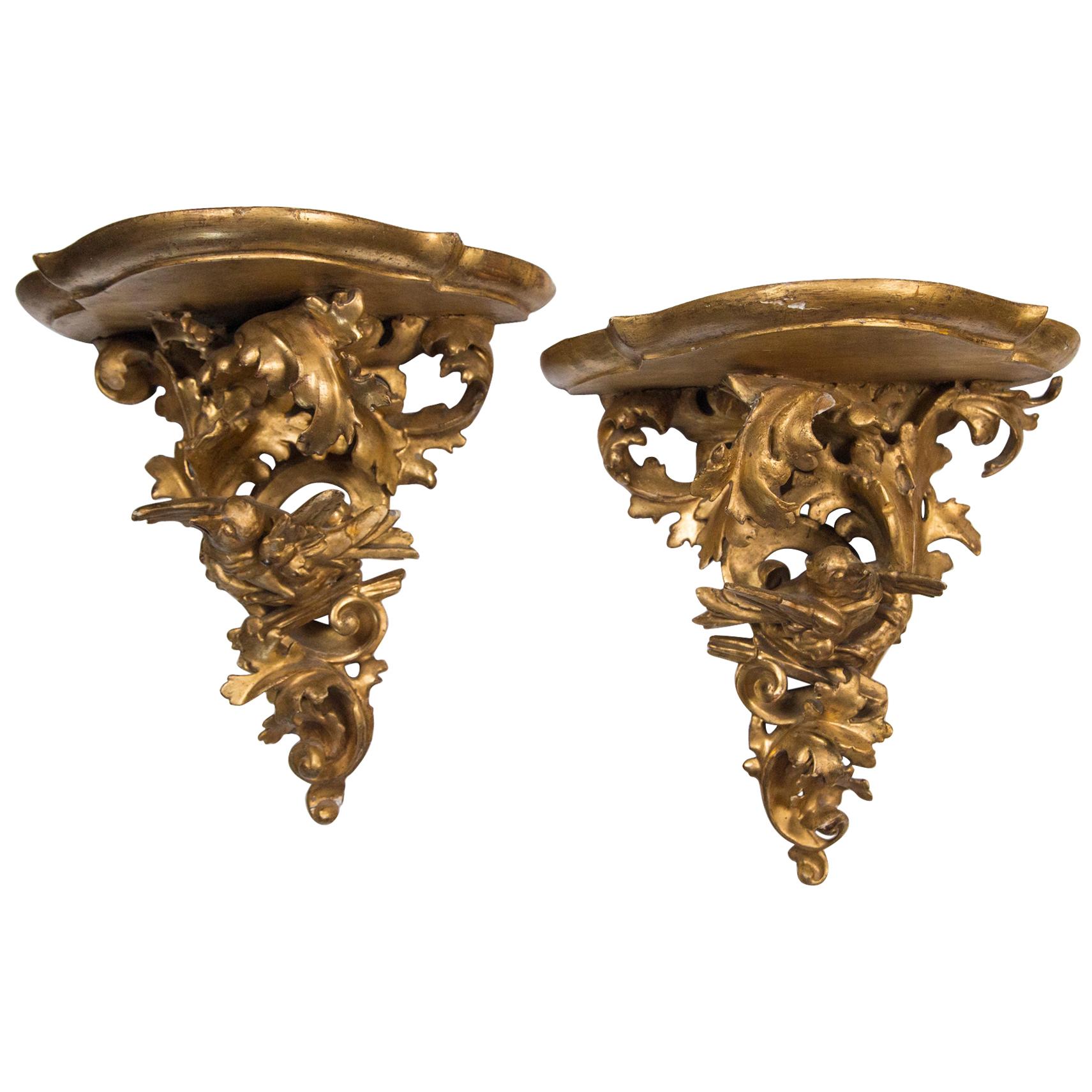 Pair of Giltwood Italian Brackets For Sale