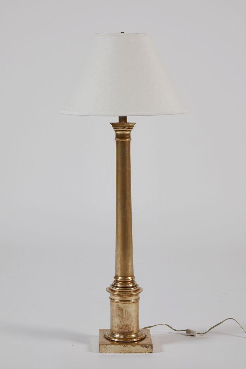 Pair of Giltwood Lamps, 18 Karat White Gold For Sale 1