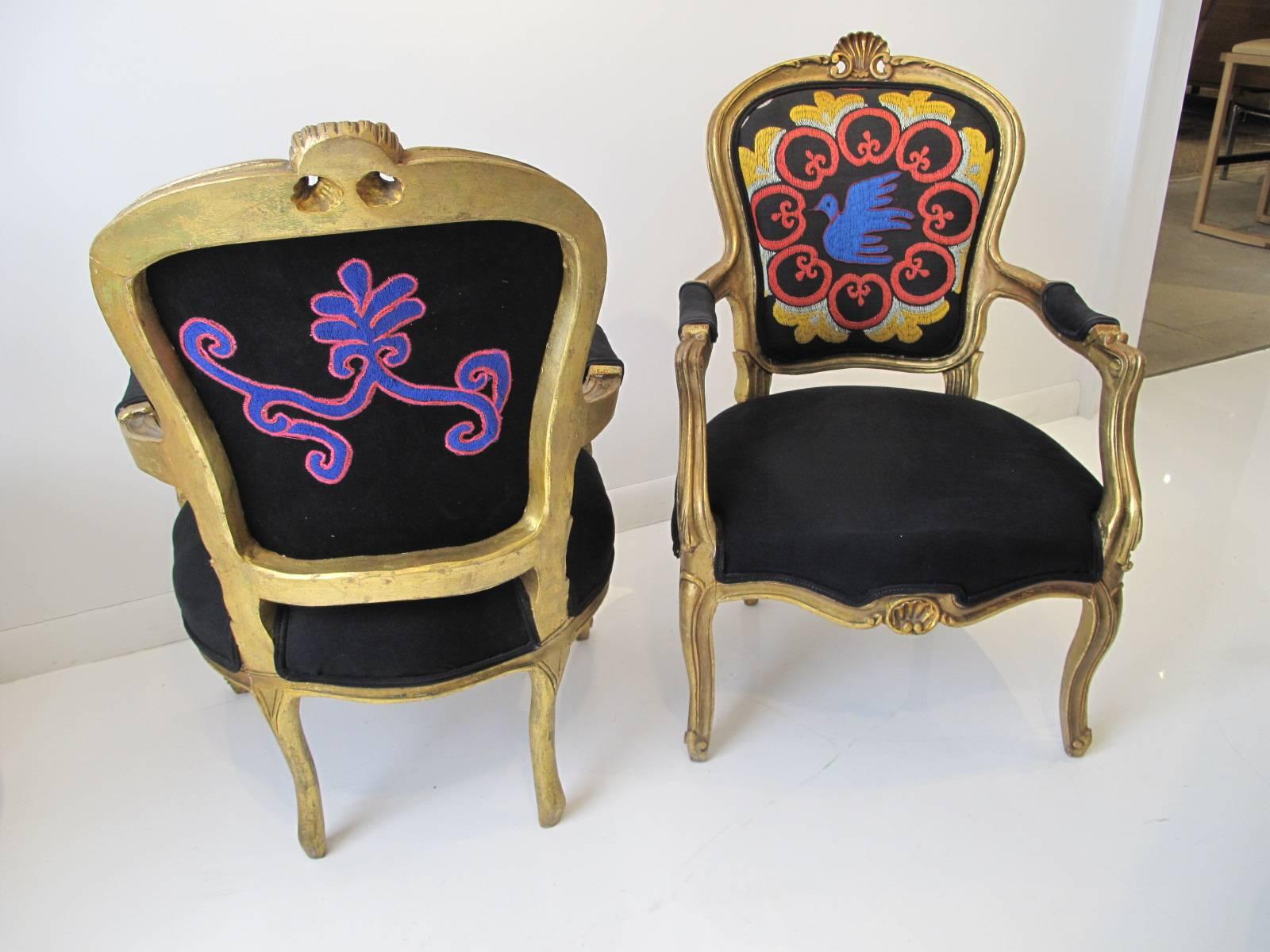 Pair of Giltwood Louis XV Style Armchairs 1