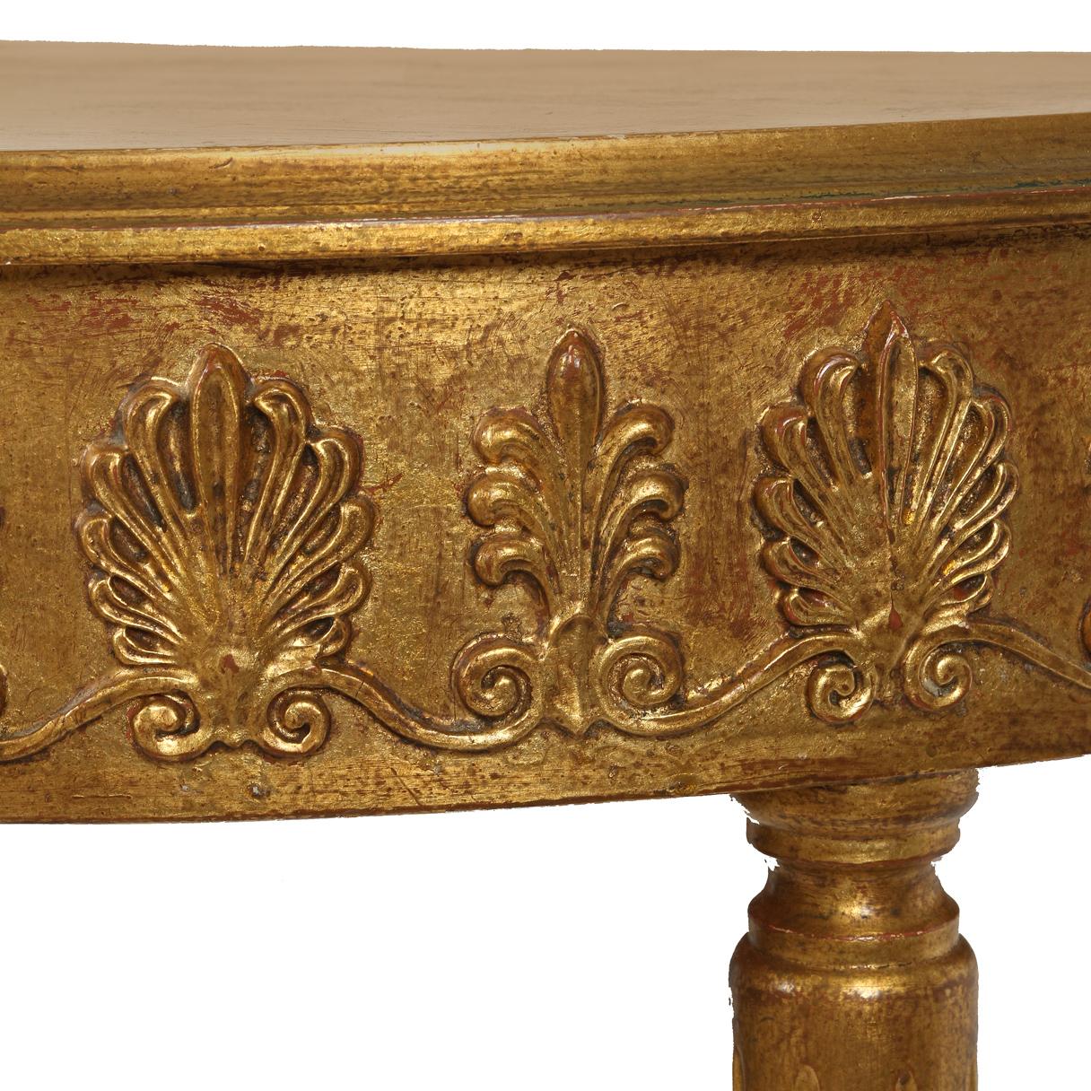 Pair of Giltwood Louis XV Style Marble Top Demilune Consoles In Good Condition In Locust Valley, NY