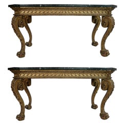 Pair of Giltwood Marble-Top Console Tables in the Manner of William Kent