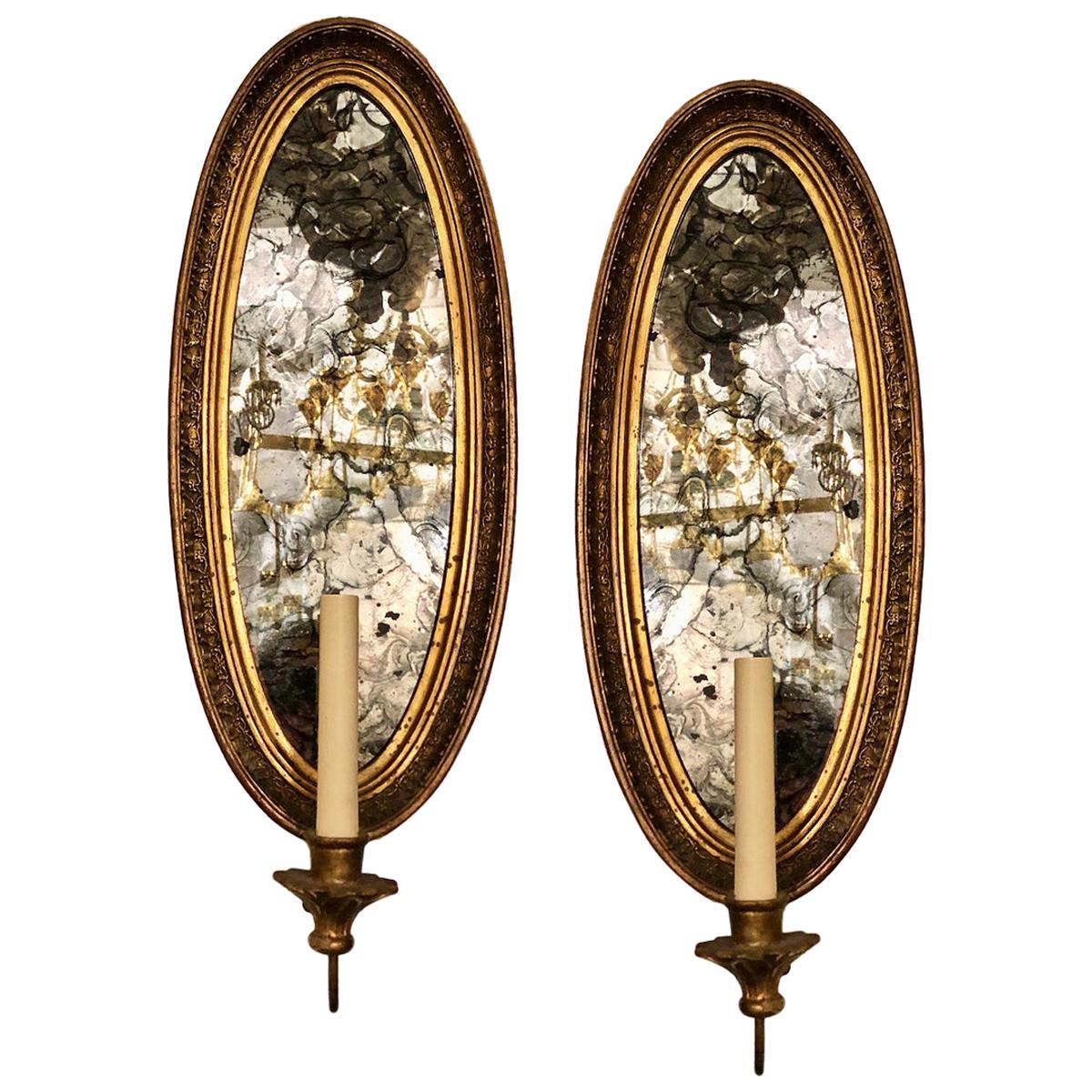 Pair of Giltwood Mirrored Sconces