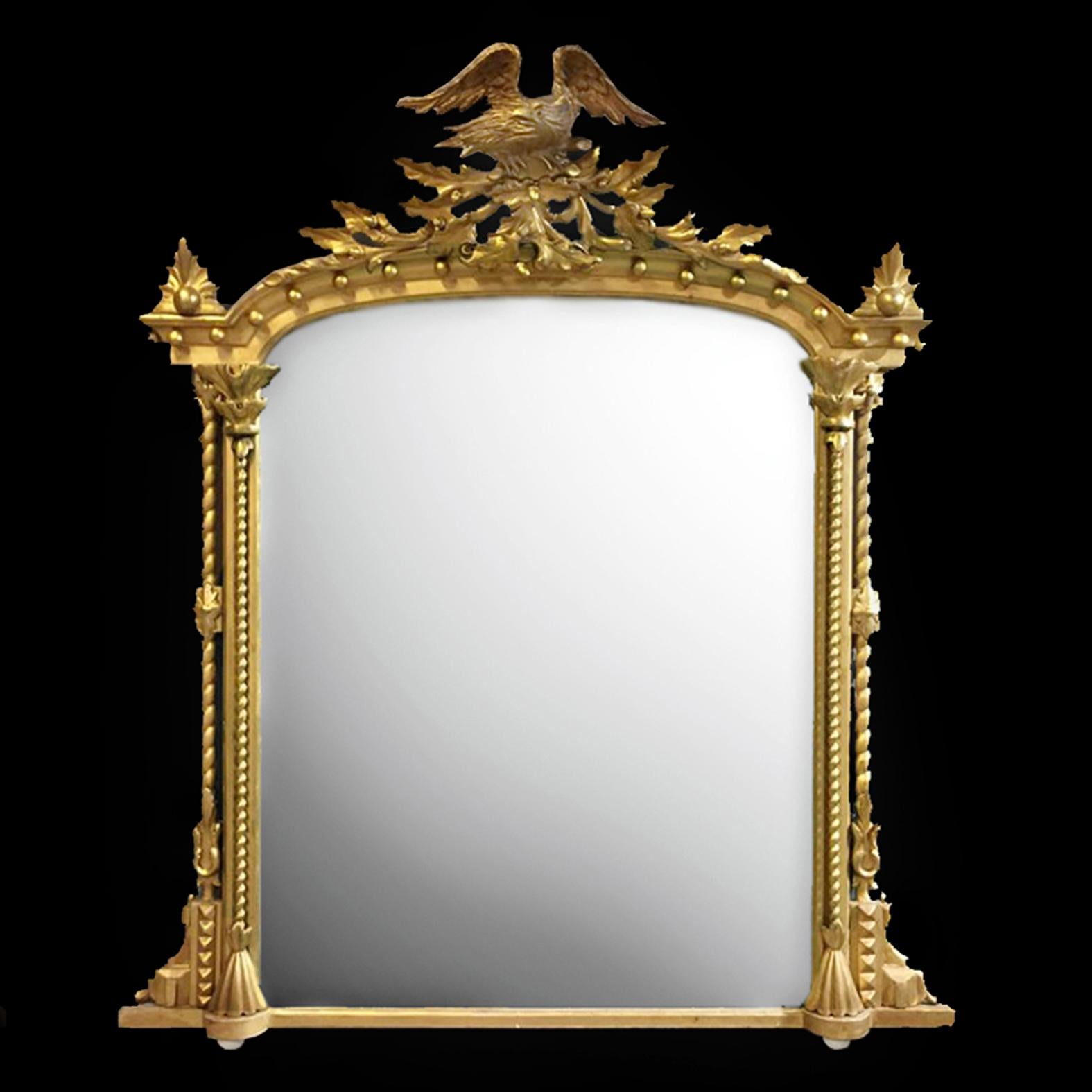 English Pair of Giltwood Mirrors with Eagle Crestings For Sale