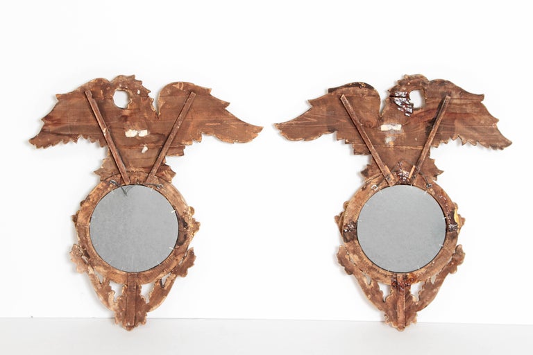 Pair of Giltwood Mirrors with Eagles, Wings Outstretched For Sale at