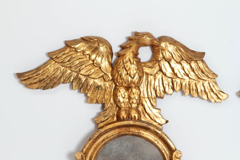 Pair of Giltwood Mirrors with Eagles, Wings Outstretched For Sale at